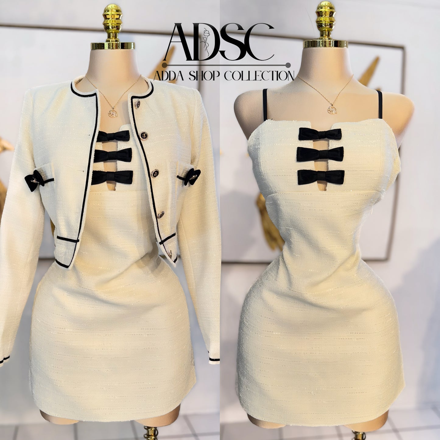 Vestido tweed beige 2 piezas 🤍