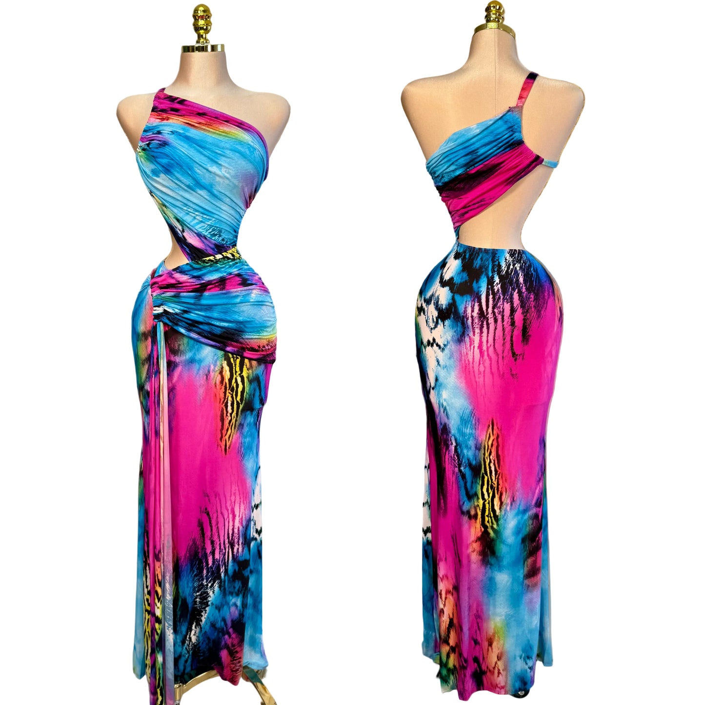 Vestido fucsia/azul asimétrico 💙