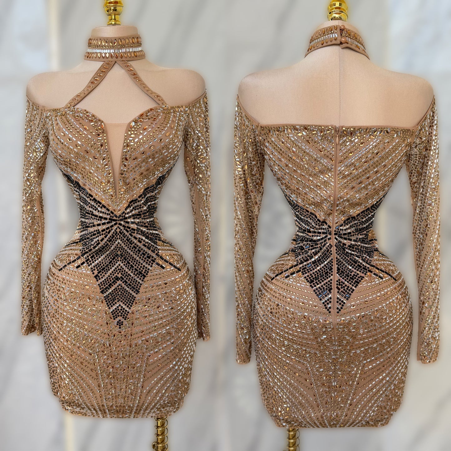 Vestido beige pedrería ✨