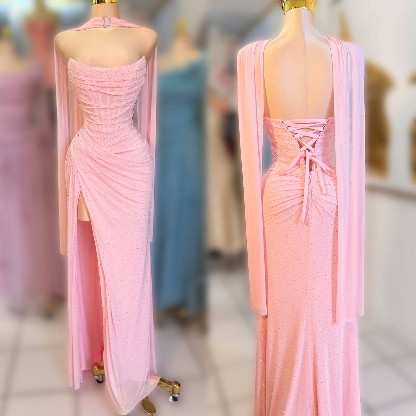 Vestido rosa pedrería corset 🩷✨