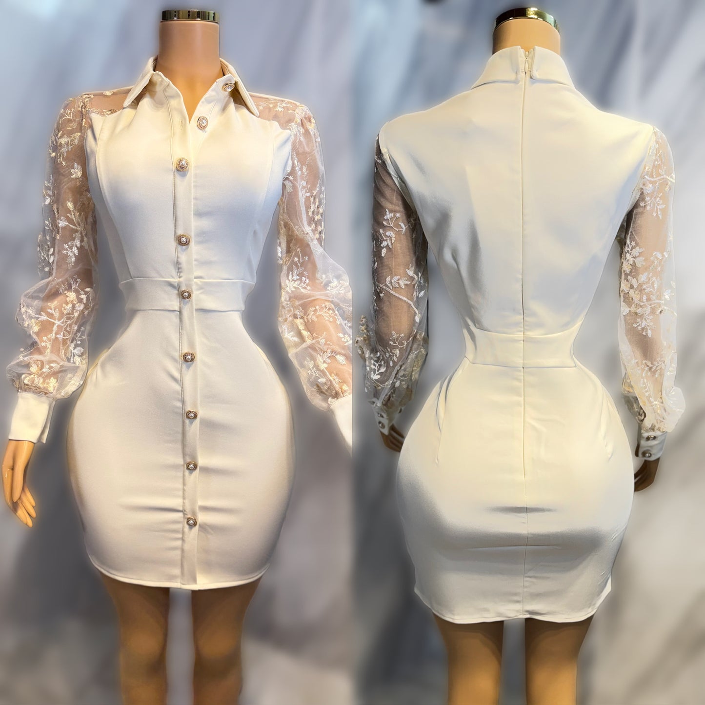 Vestido beige mangas bordadas ✨