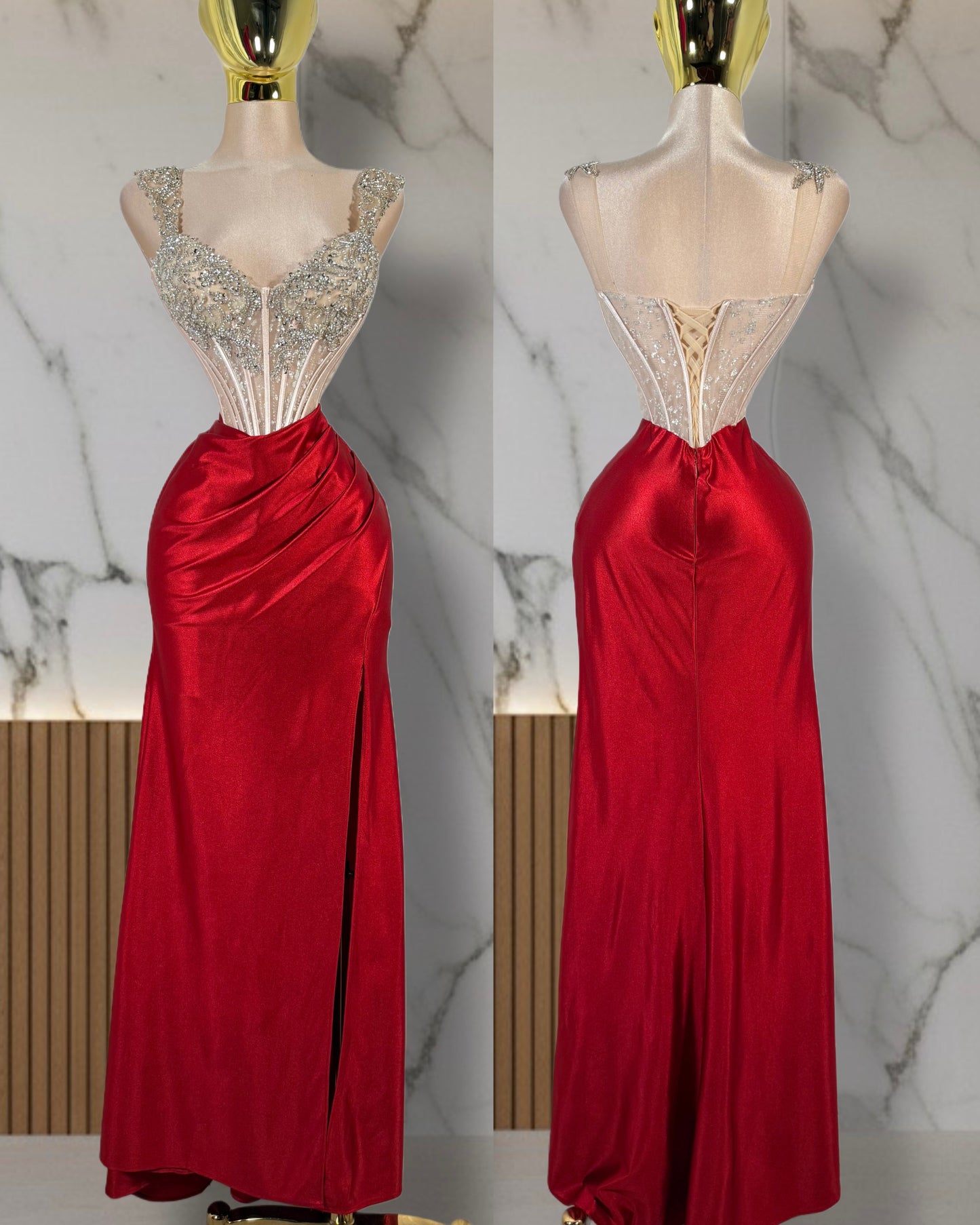 Vestido rojo satín corset ❣️