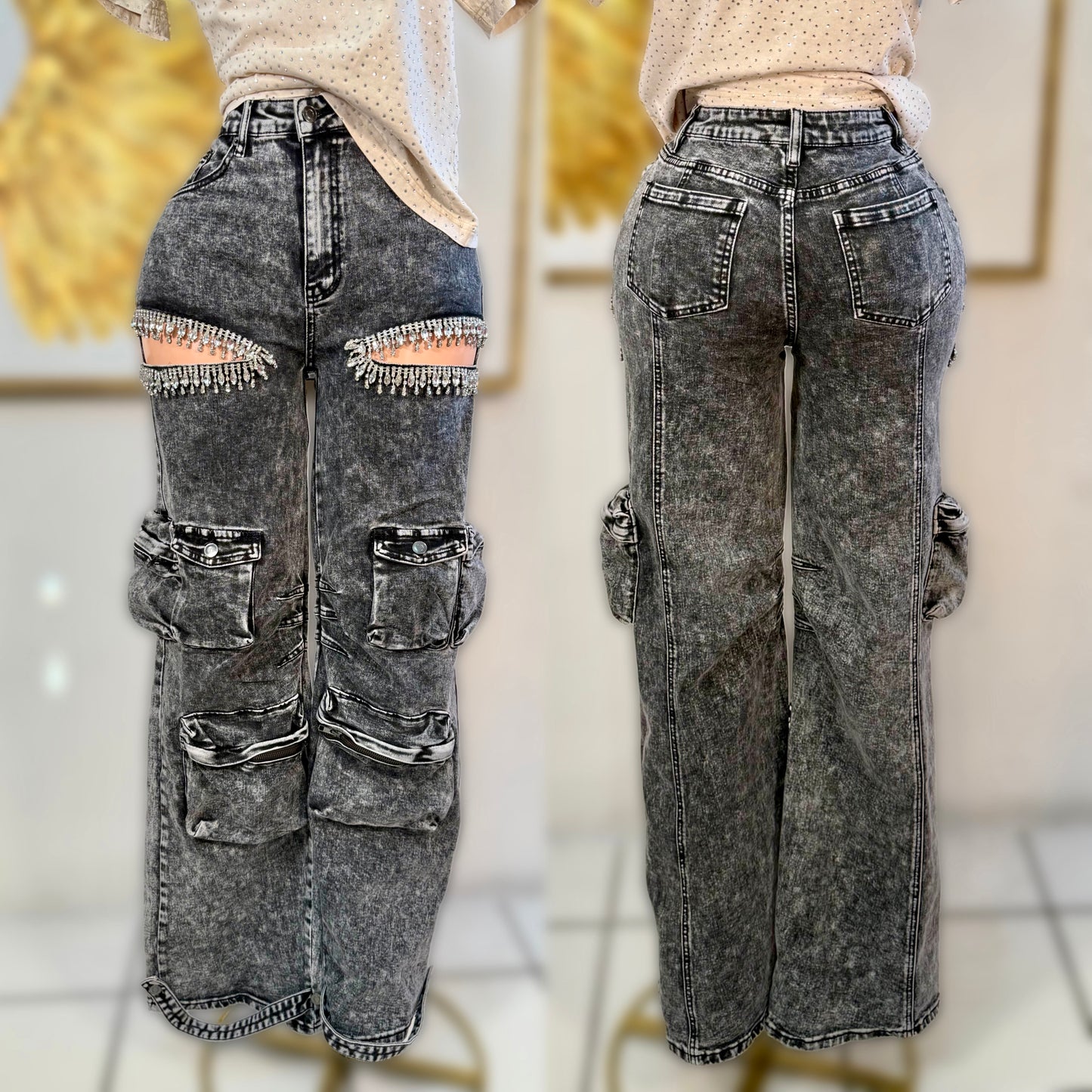 Pantalón cargo pedrería ✨