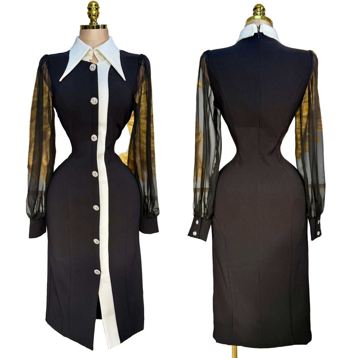 Vestido negro botones pedrería 🖤