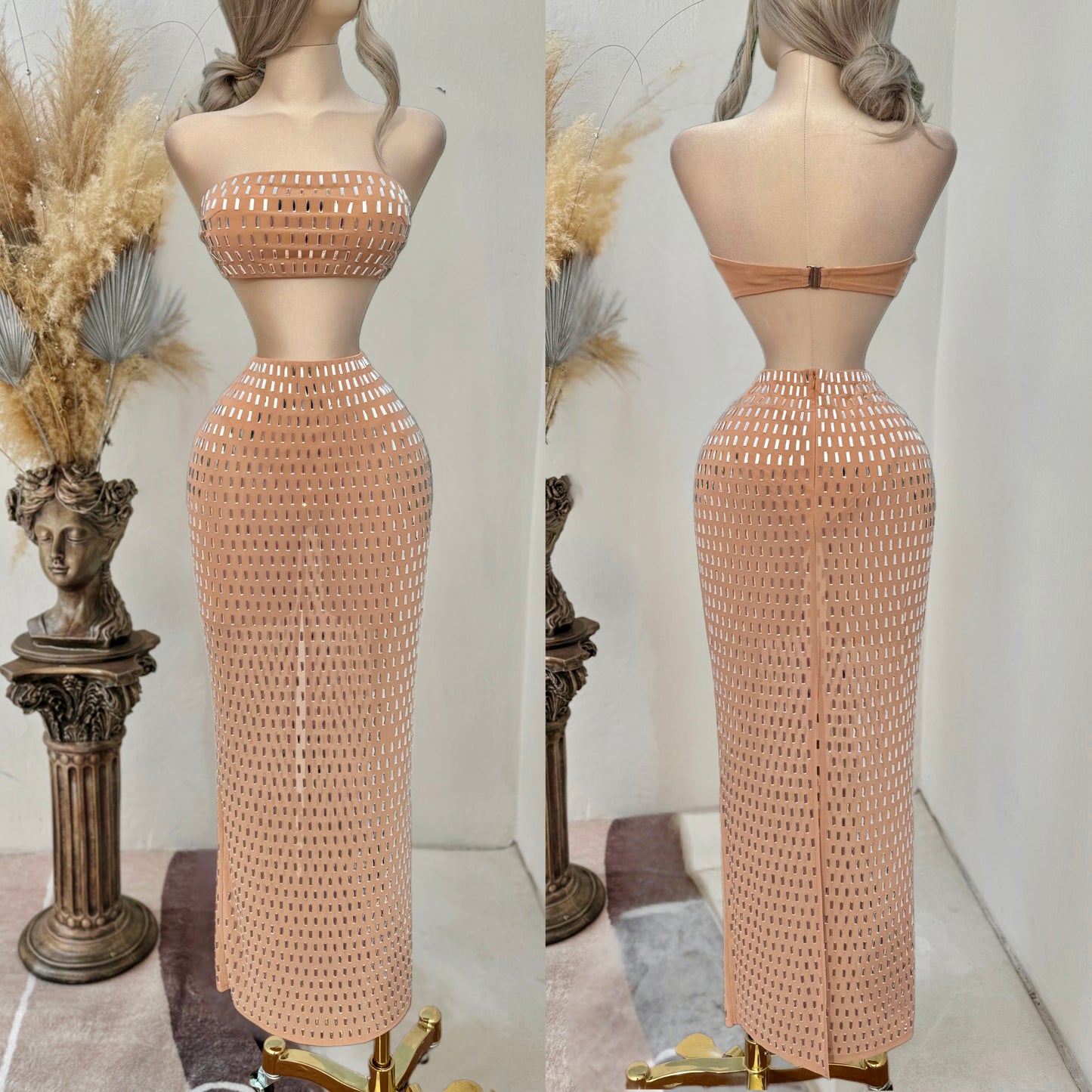Set pedrería top y falda