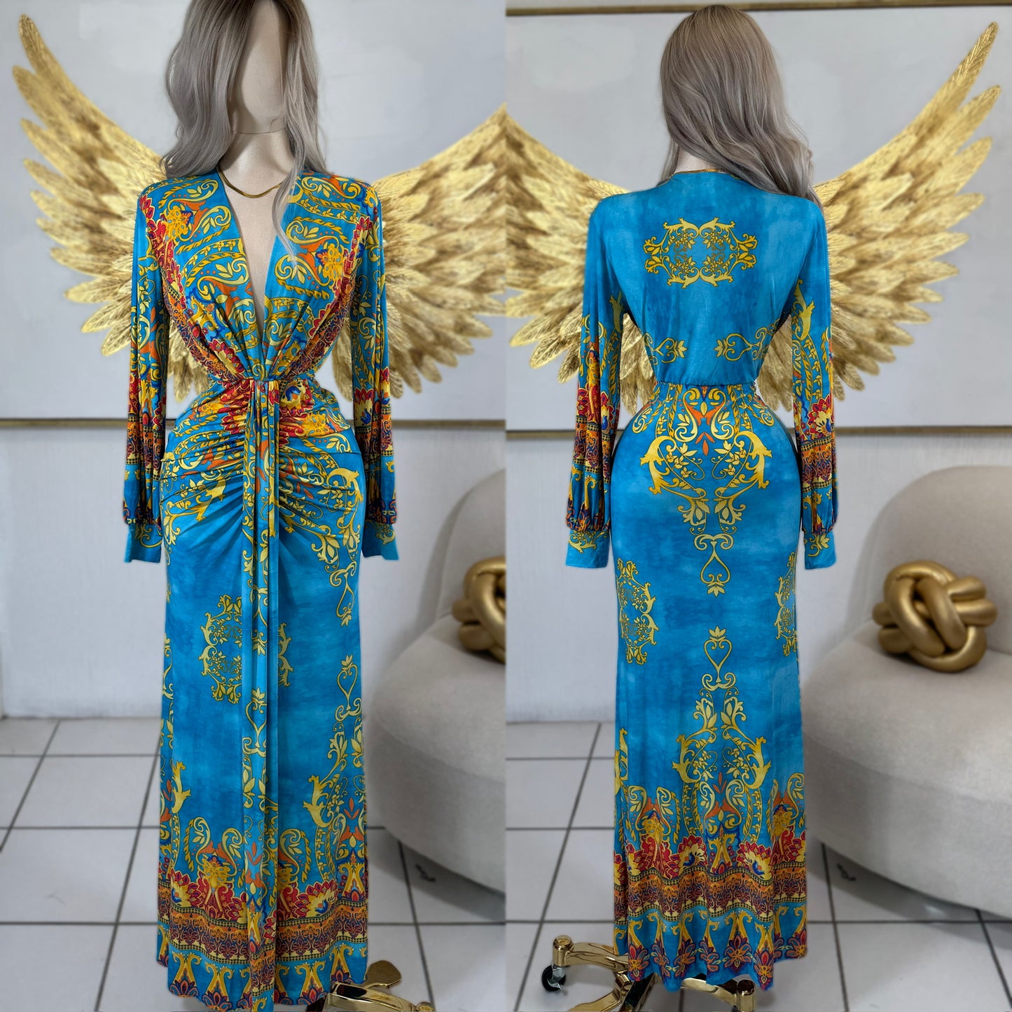 Vestido azul y rosa multicolor