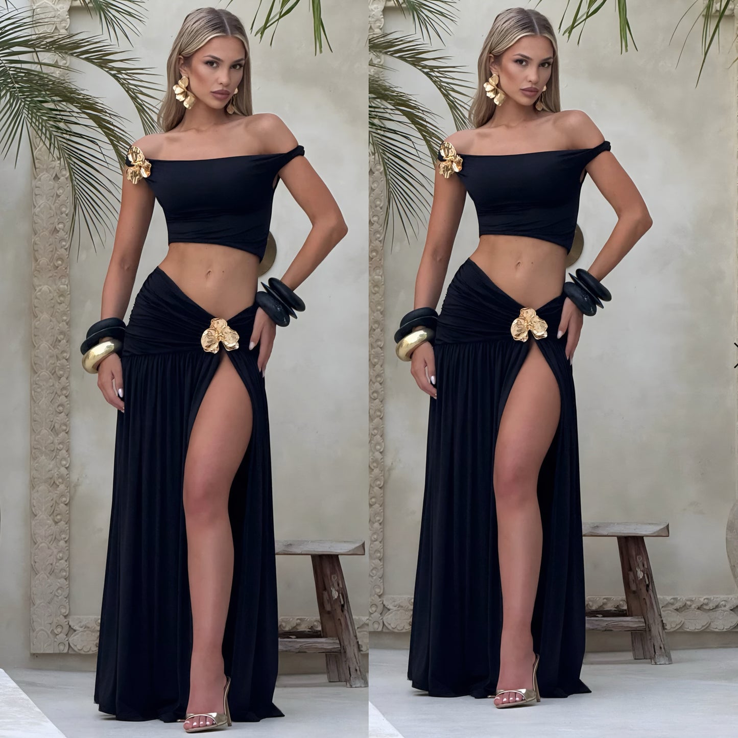 Conjunto negro falda y top licra 🖤