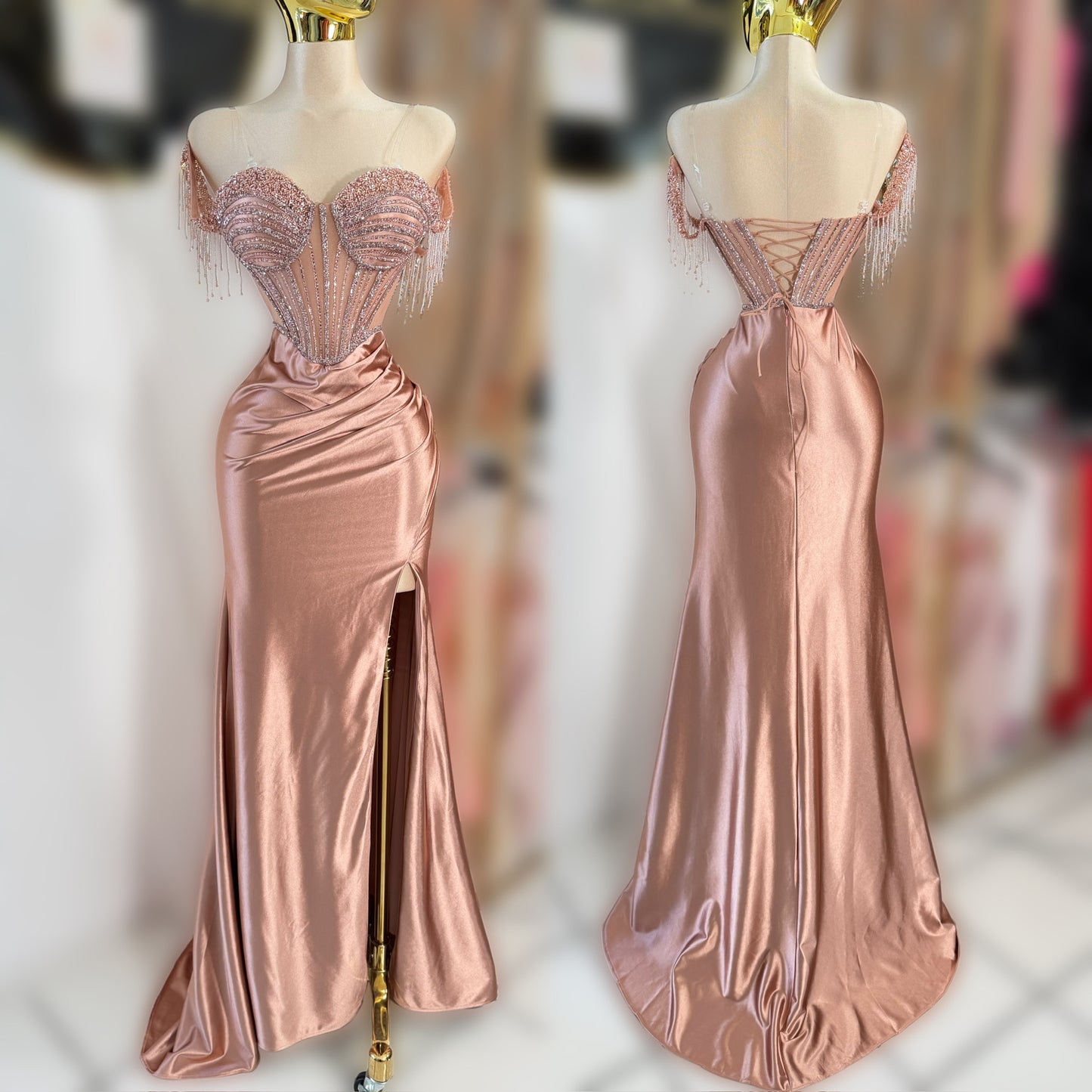 Vestido rose gold pedrería ✨🩷