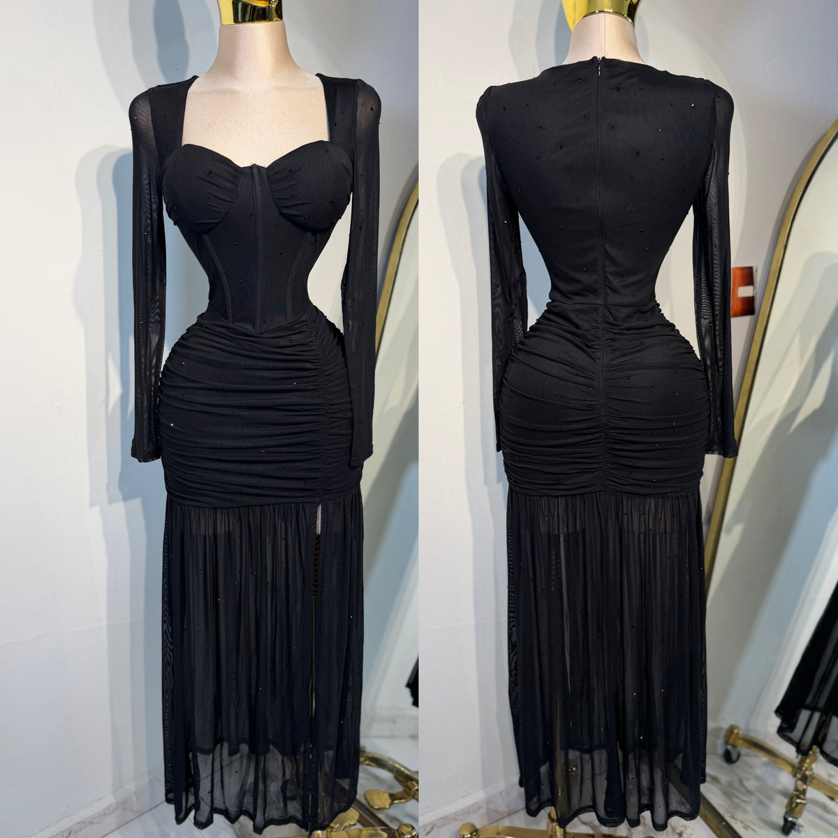 Vestido negro mesh pedrería ✨🖤