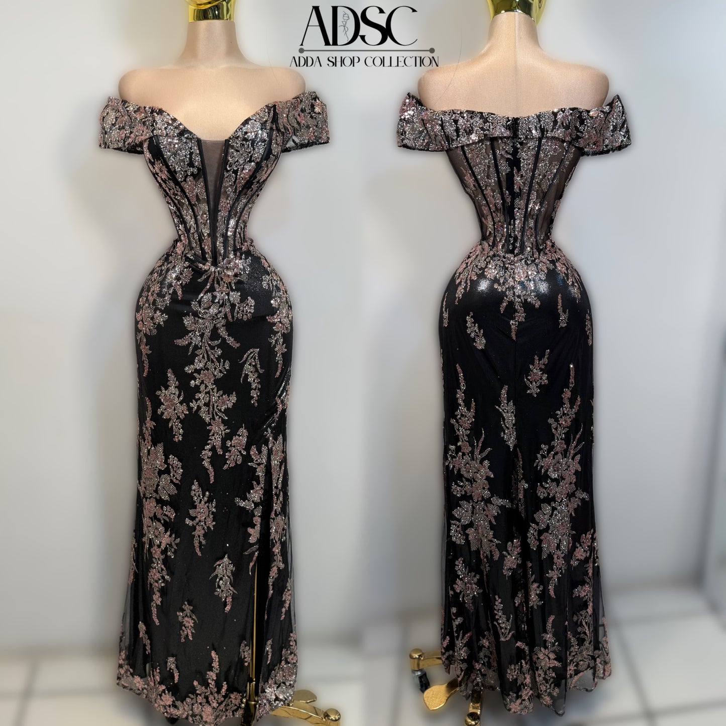 Vestido negro glitter rosa y plata ✨