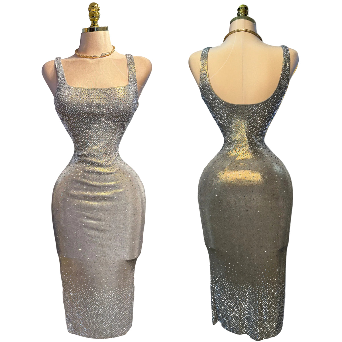 Vestido dorado/plateado pedrería ✨