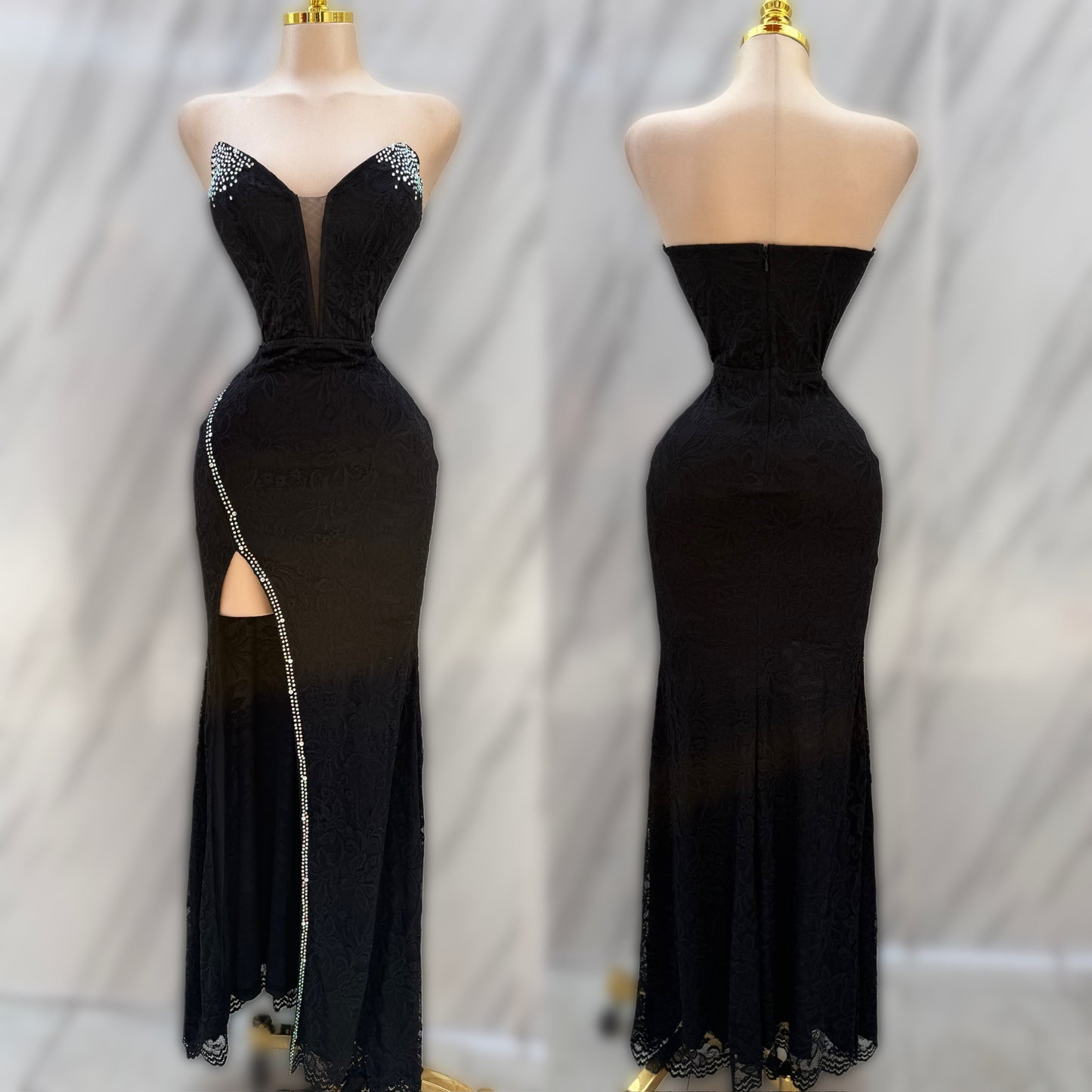 Vestido negro encaje y pedrería 🖤