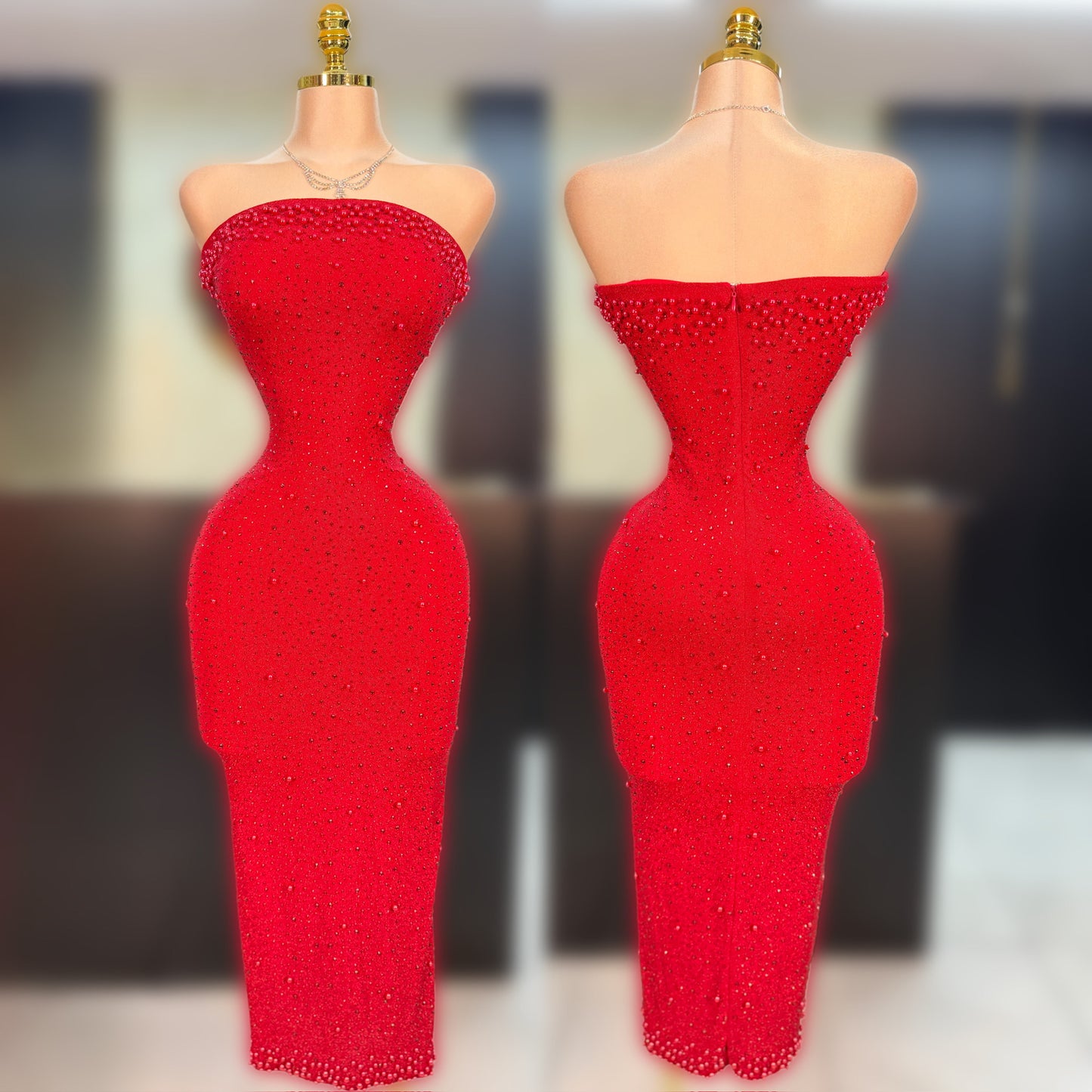 Vestido rojo perlas y pedrería ❤️✨