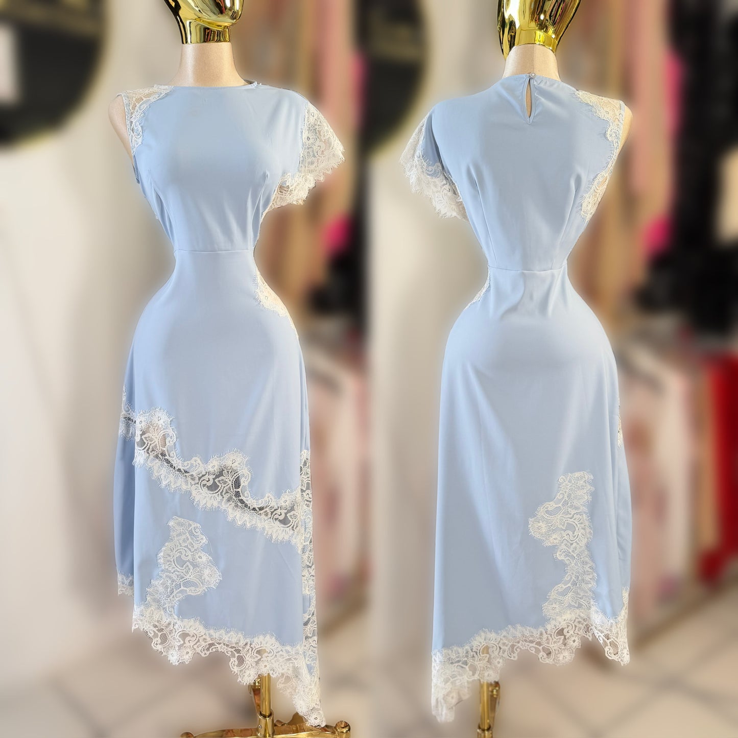 Vestido azul asimétrico encaje ✨🩵
