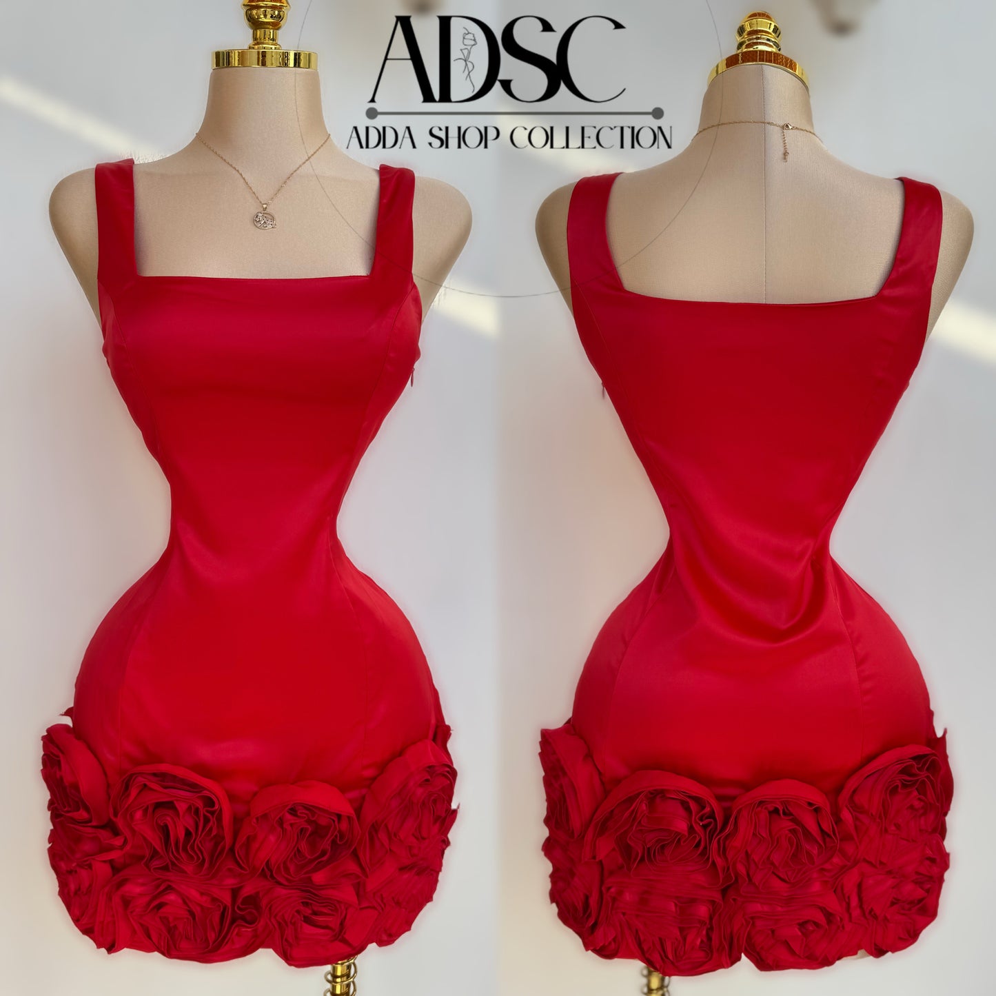 Vestido satín flores 3D