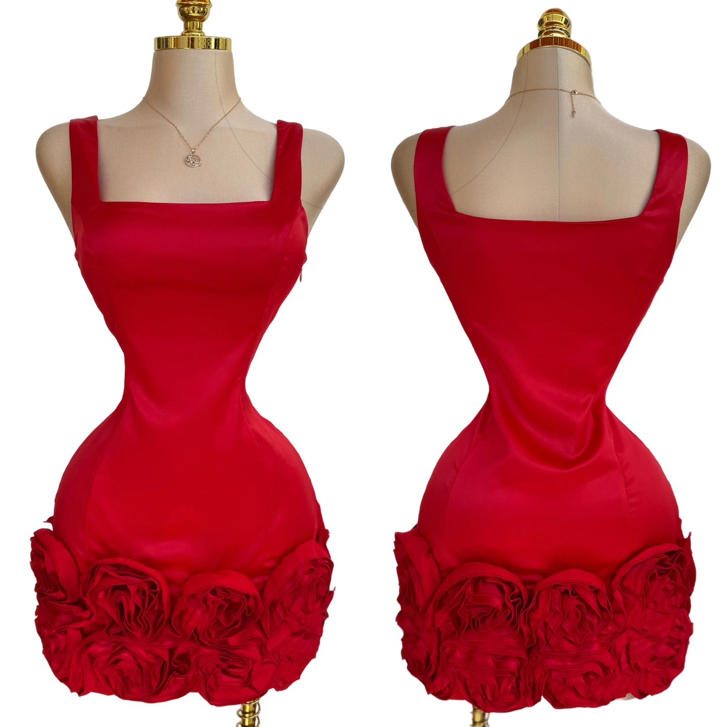 Vestido satín flores 3D