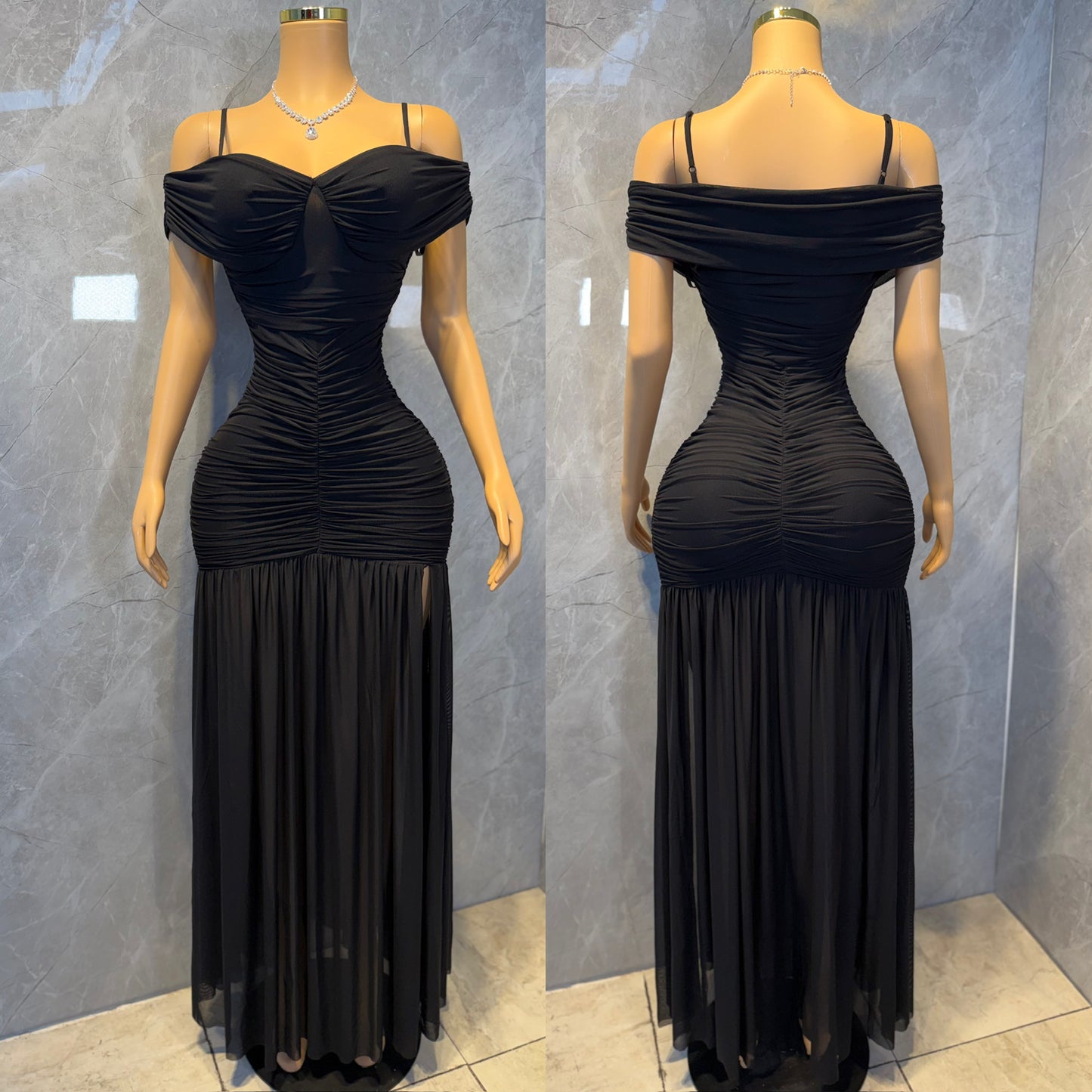 Vestido negro mesh mangas 🖤✨