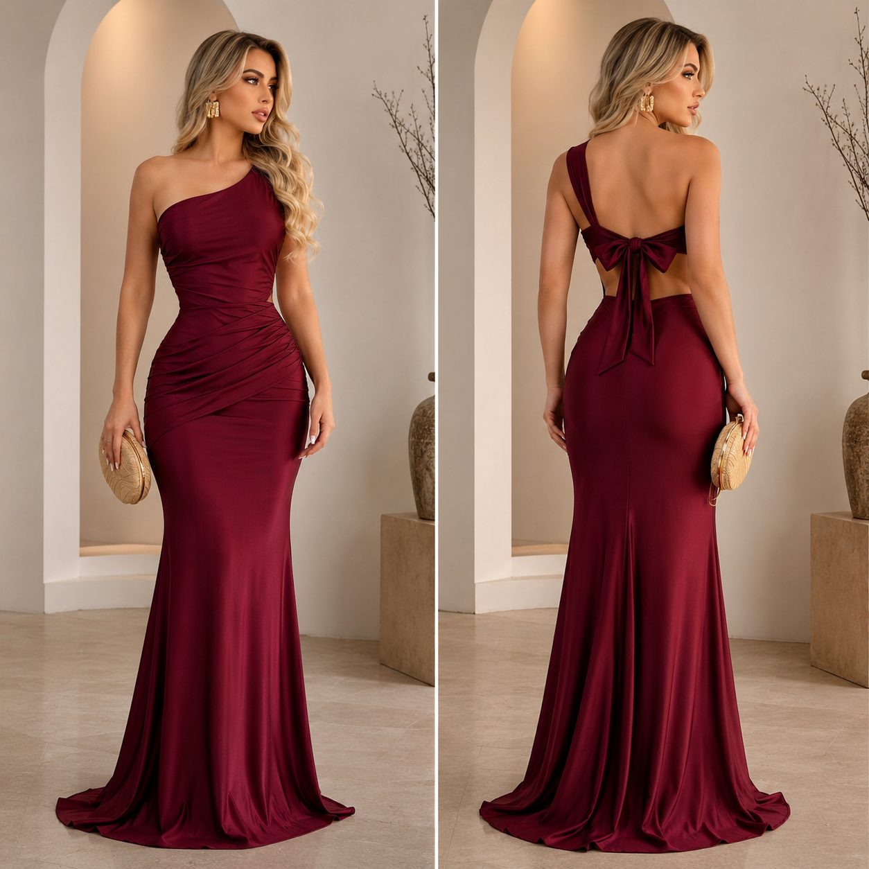 Vestido tinto asimétrico licra 🍷