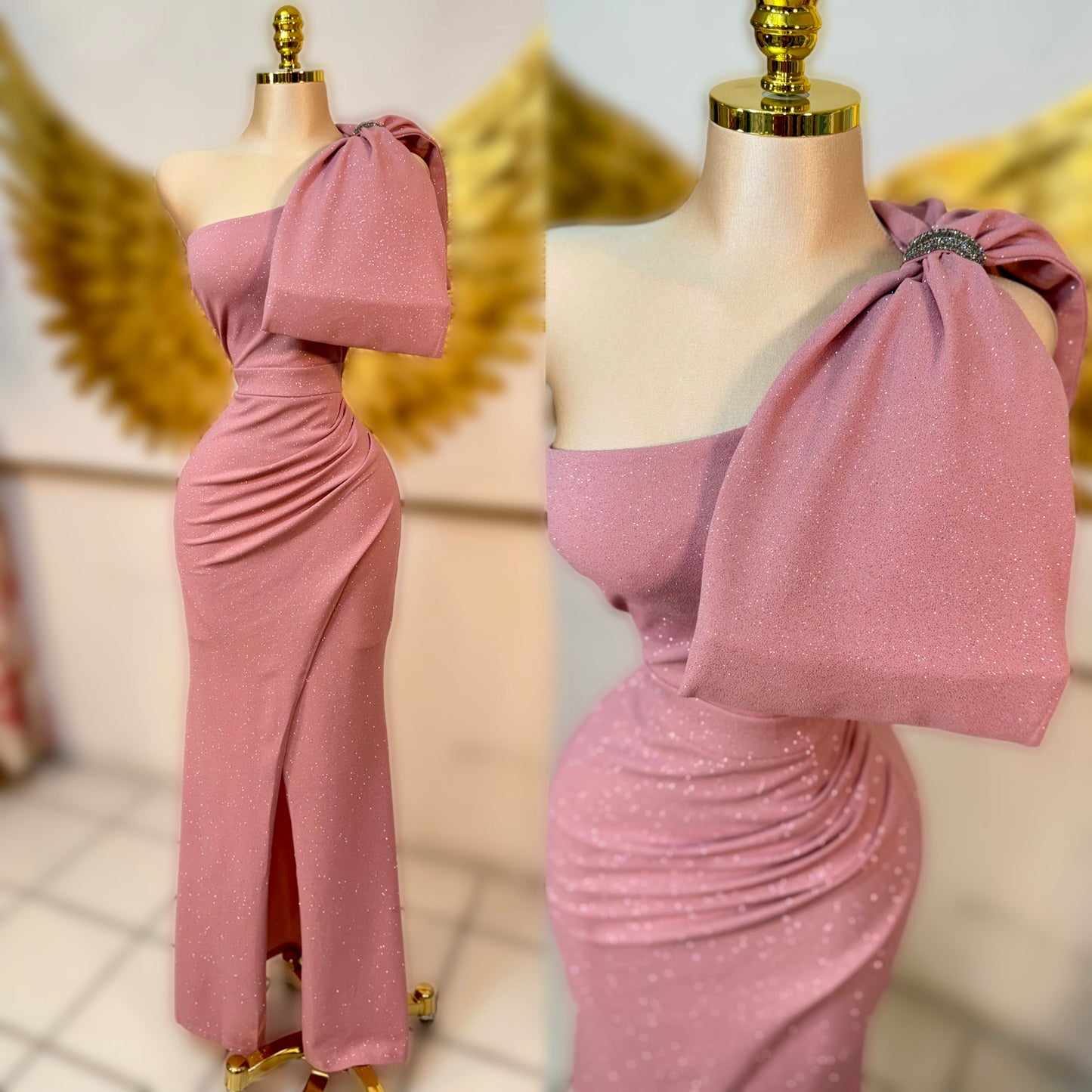 Vestido rosa moño glitter ✨