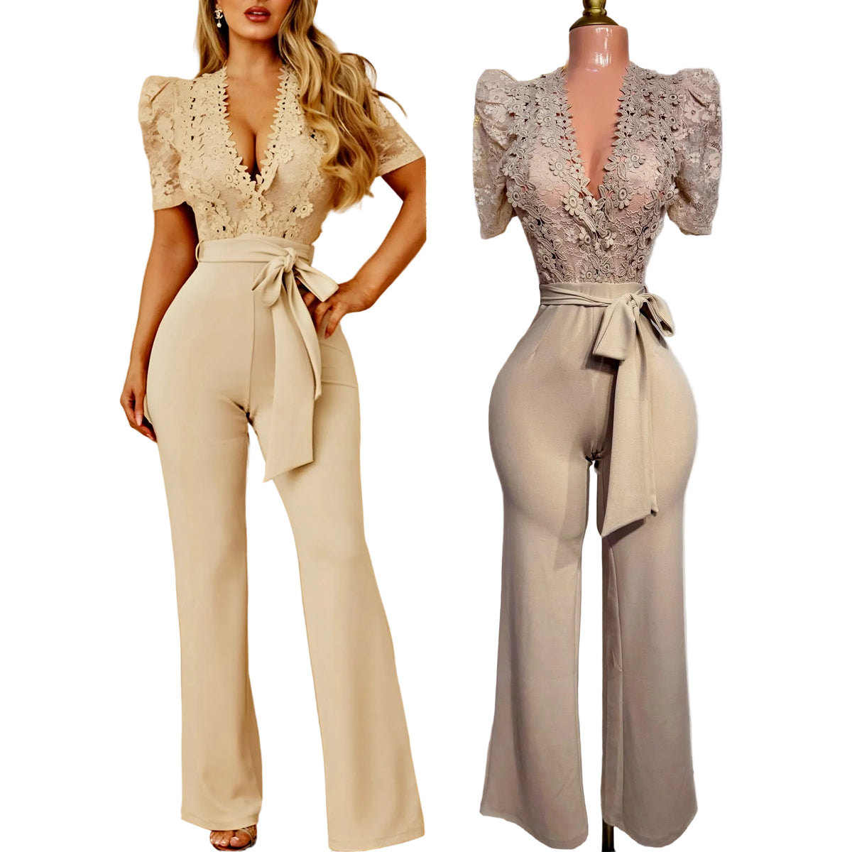 Palazzo beige encaje y pedrería ✨
