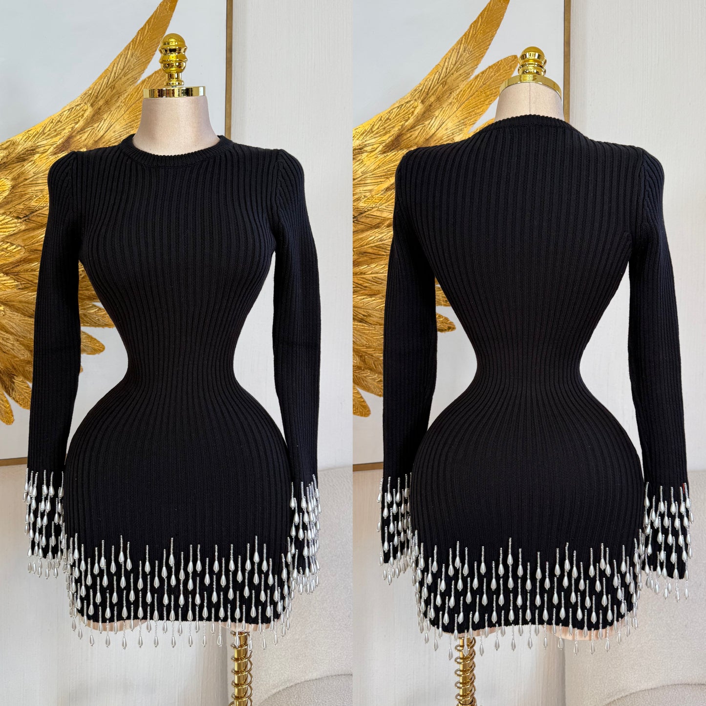 Vestido perlas negro tela de punto 🖤