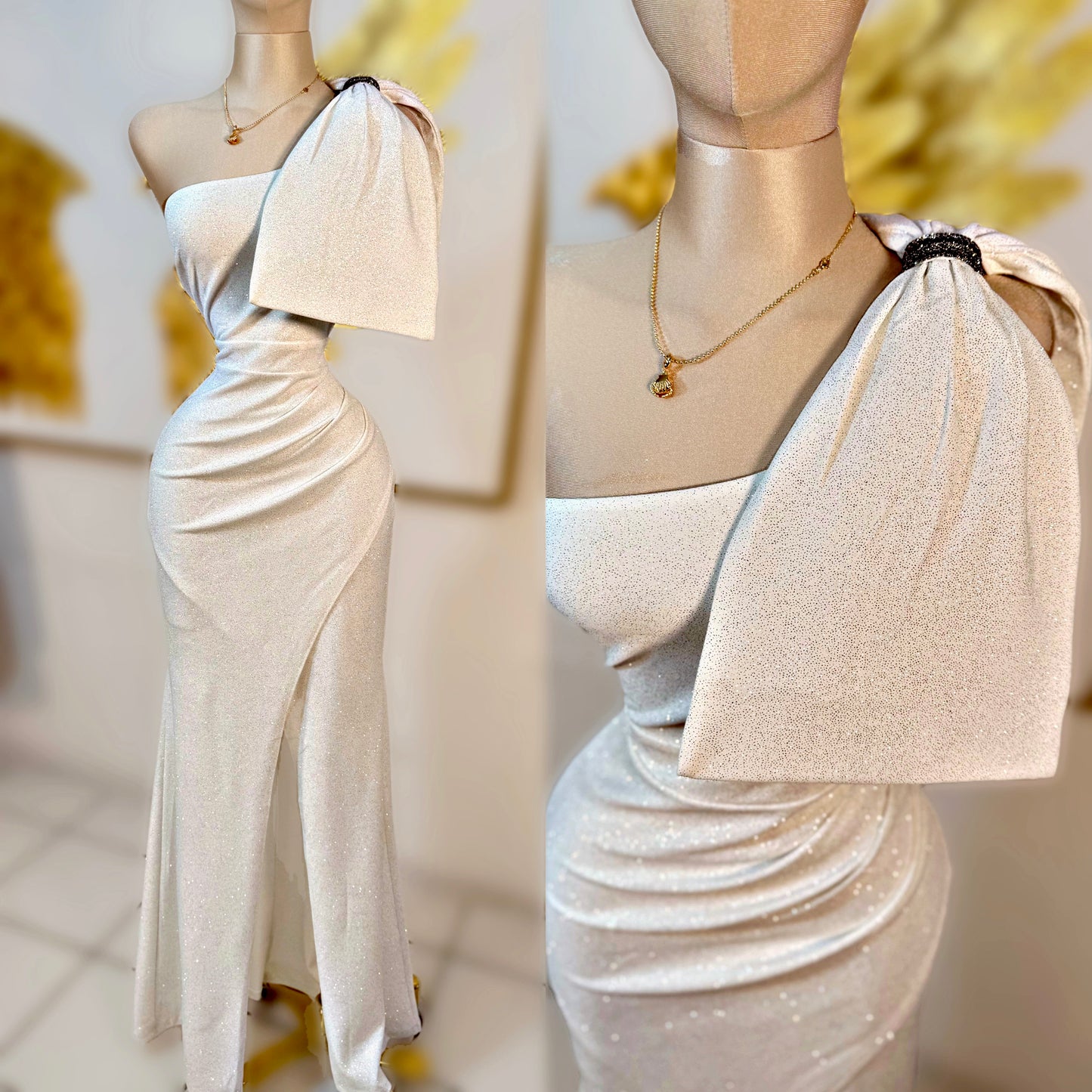 Vestido blanco moño glitter ✨