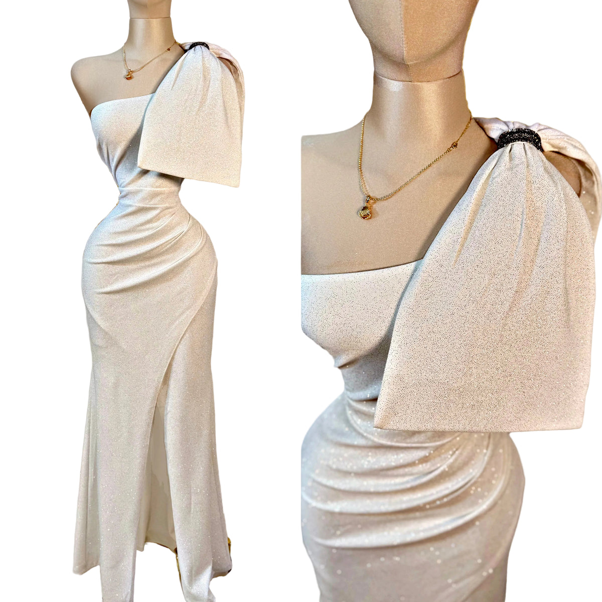 Vestido blanco moño glitter ✨
