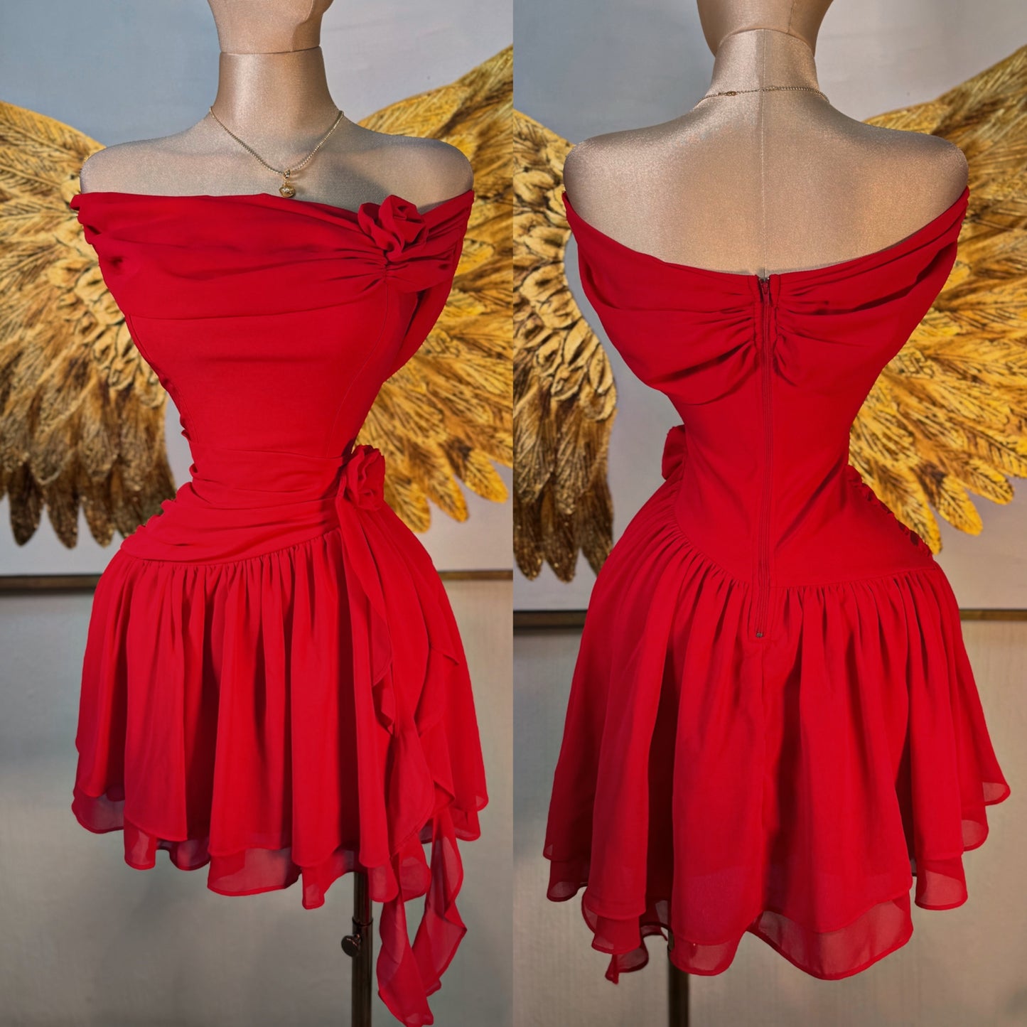 Vestido rojo detalles de rosas 🌹