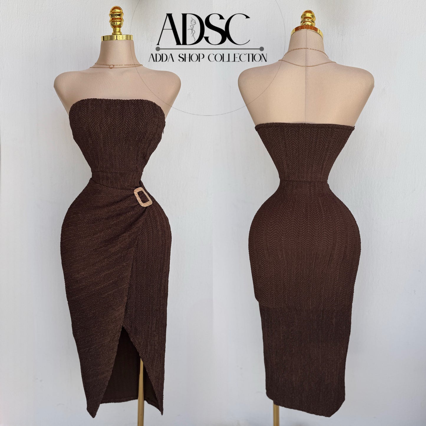 Vestido café strapless licra 🤎