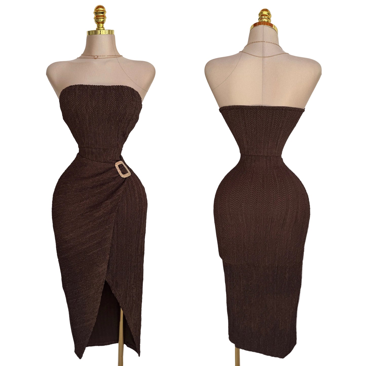 Vestido café strapless licra 🤎
