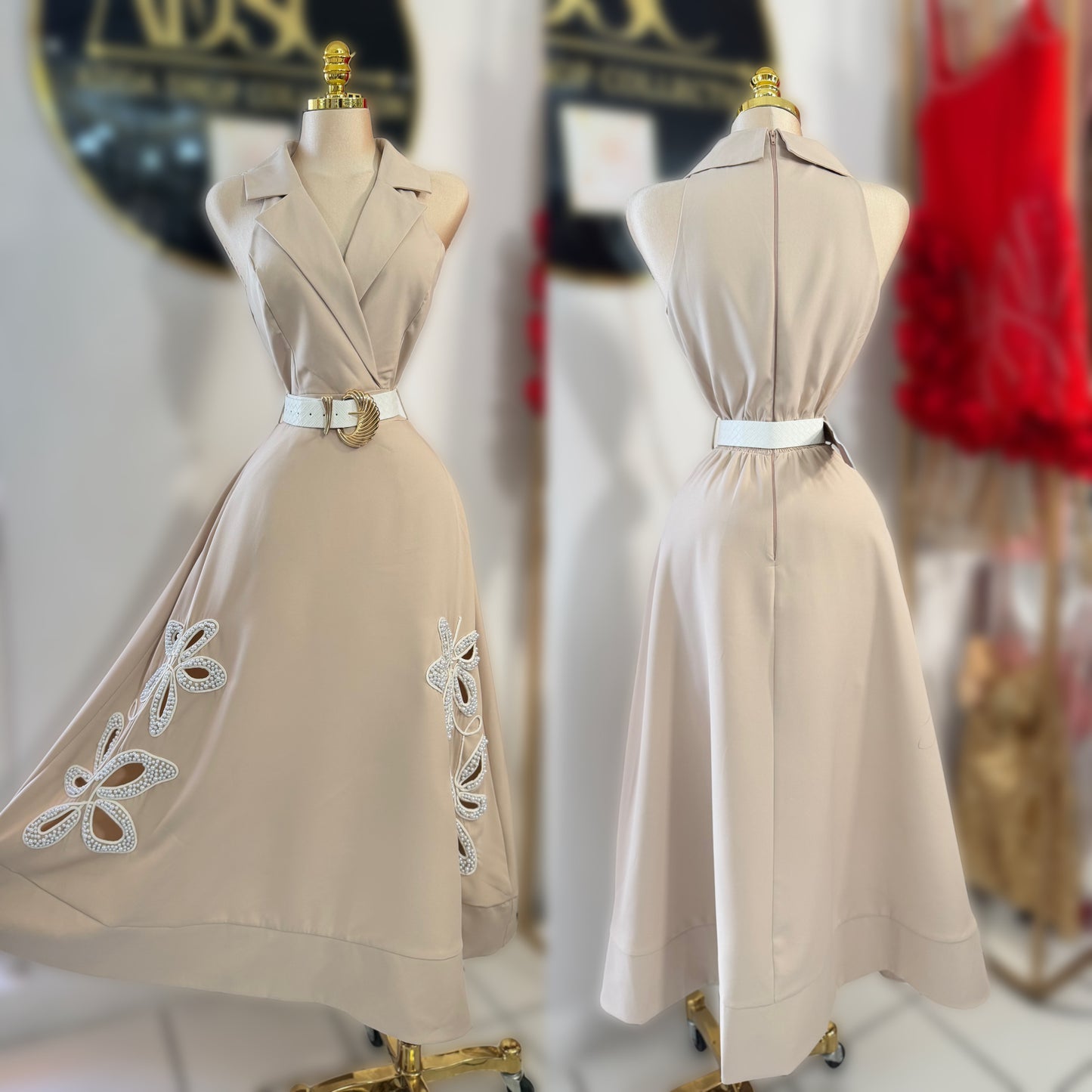 Vestido beige con cinturón 🤎