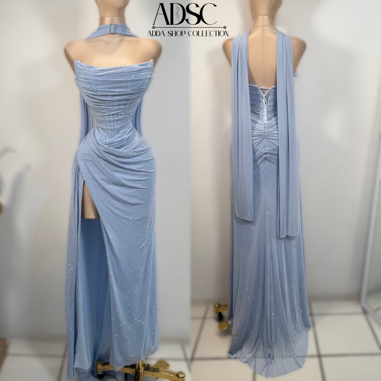Vestido azul pedrería corset 💎