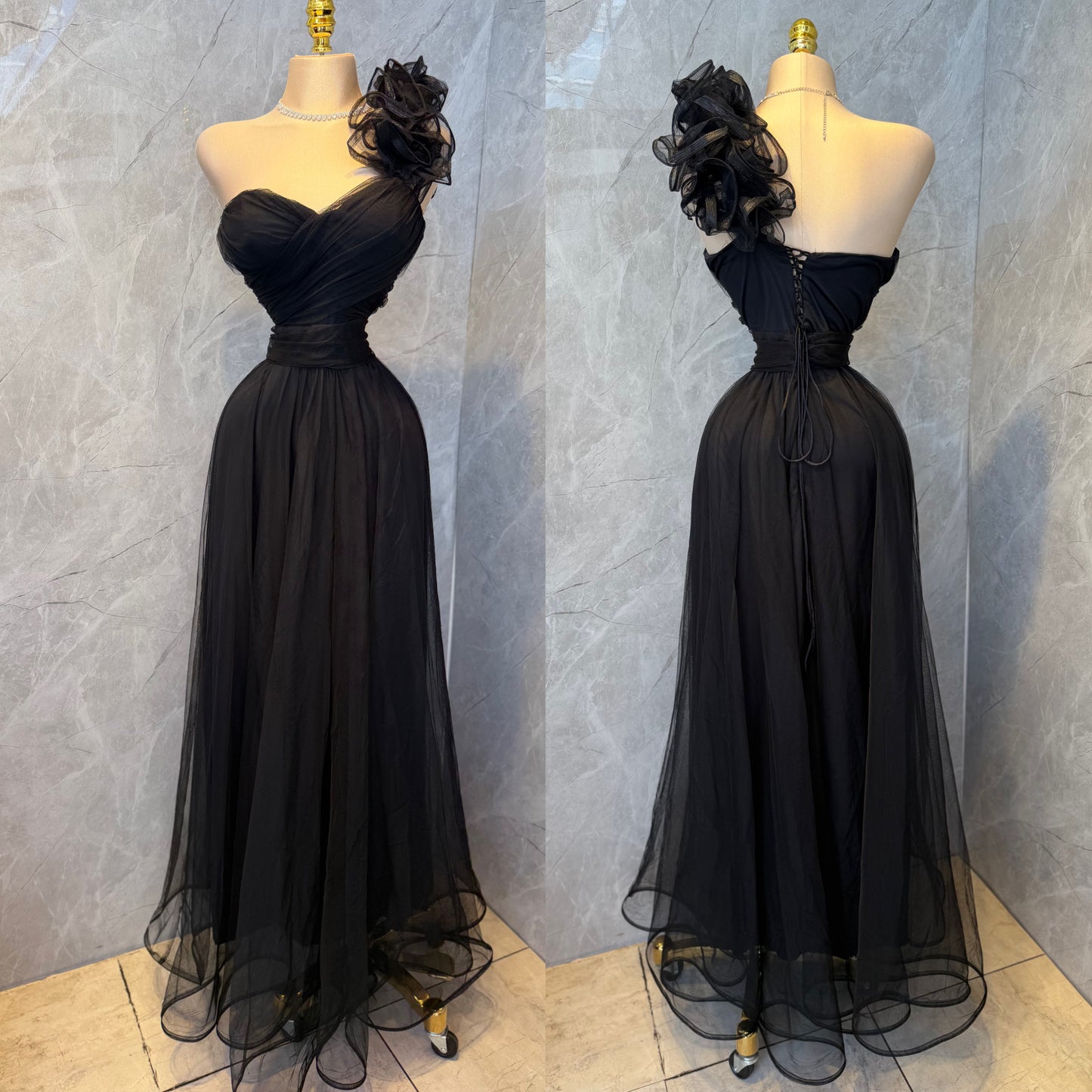 Vestido negro tulle y escarola 🖤