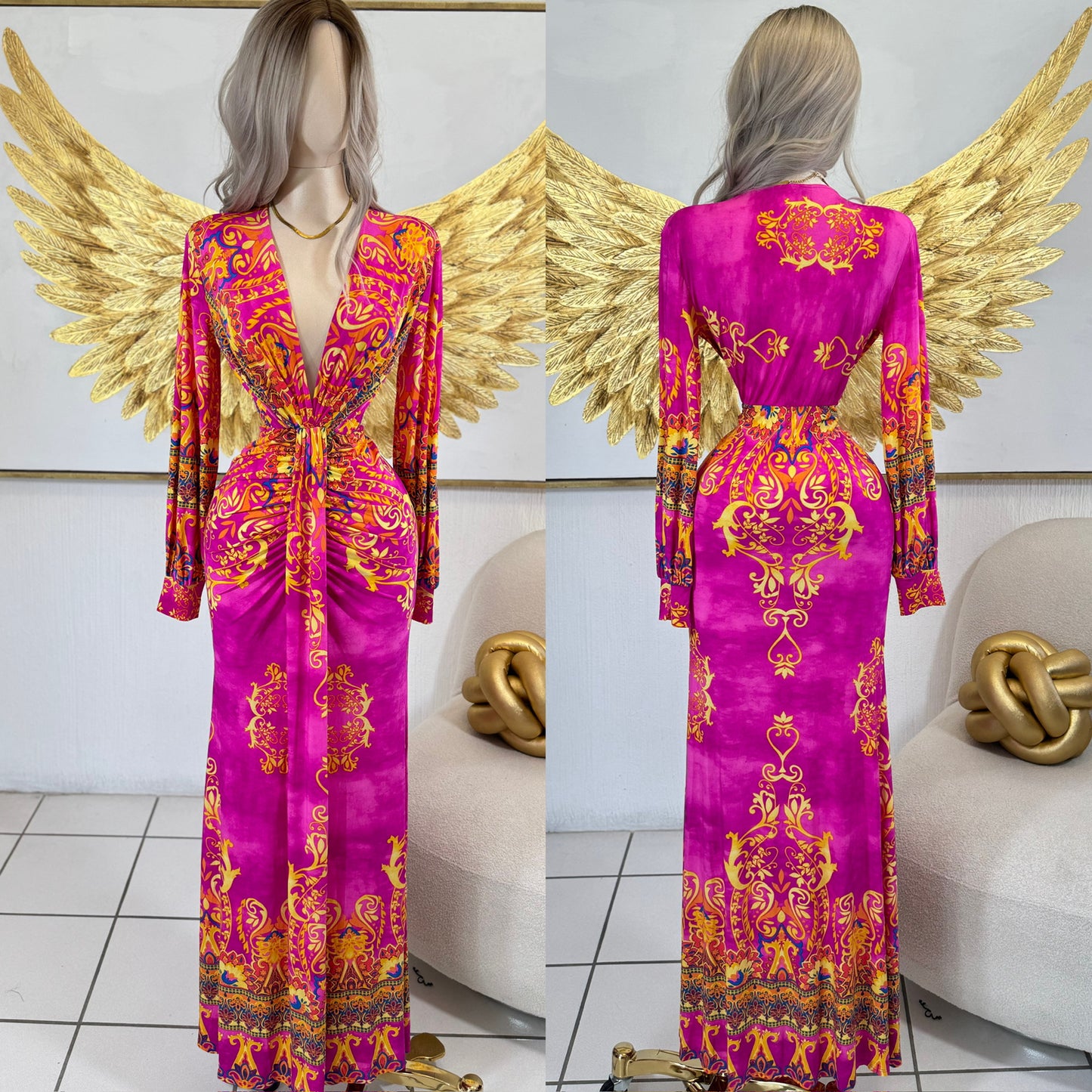 Vestido azul y rosa multicolor