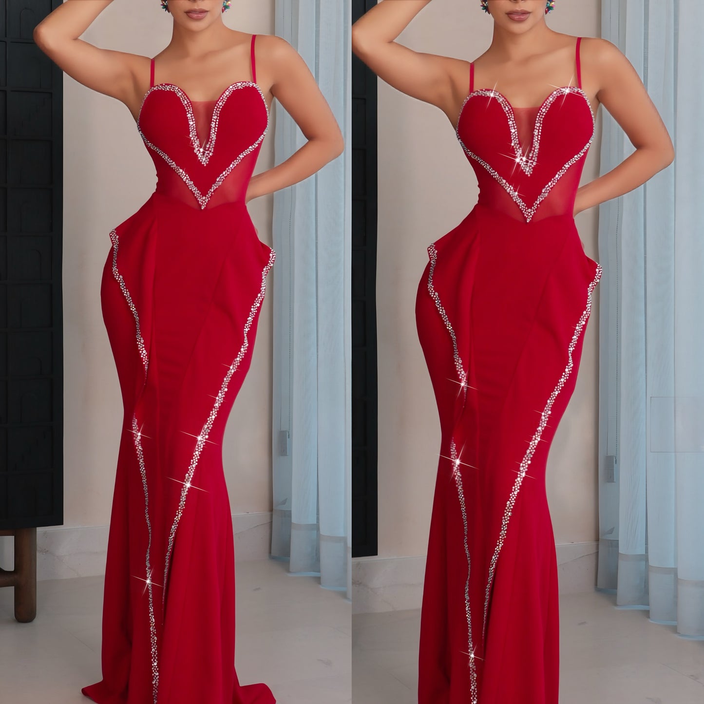 Vestido rojo pedrería
