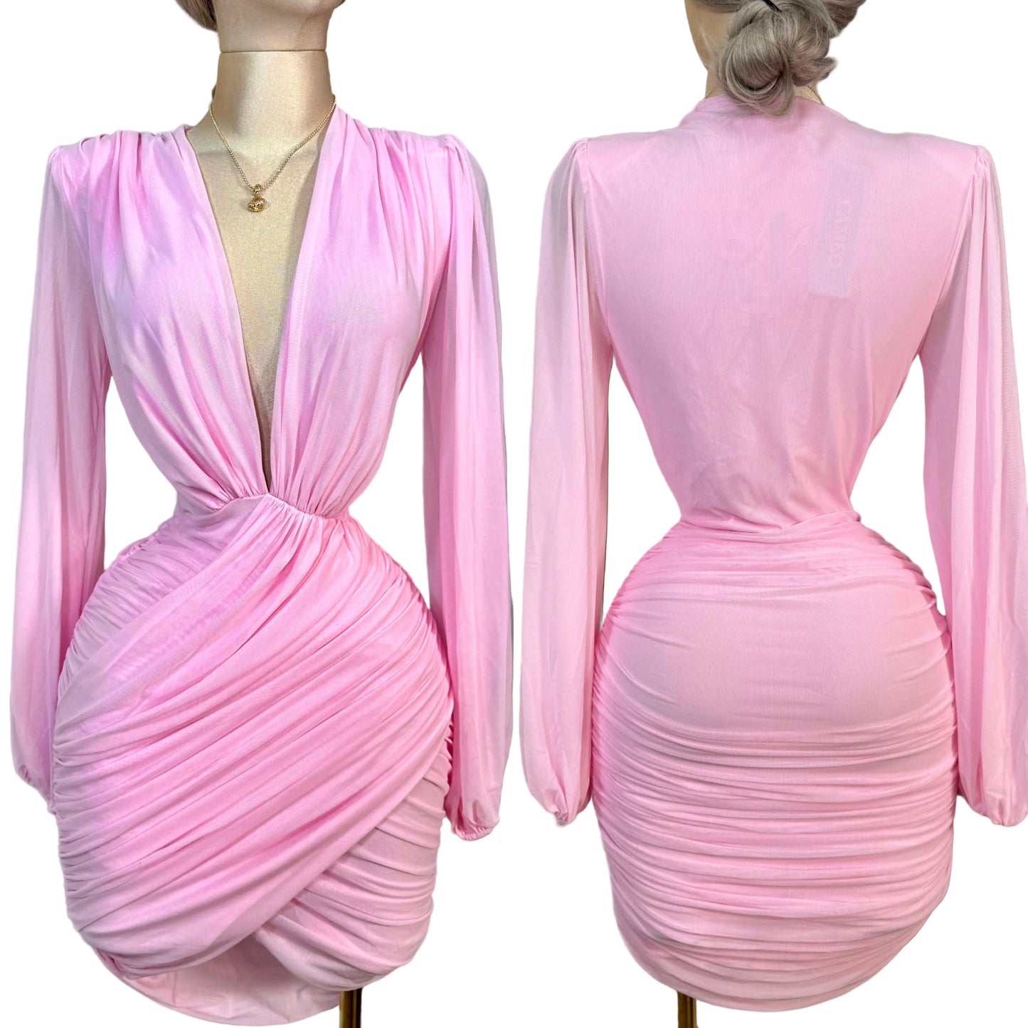 Vestido rosa manga larga