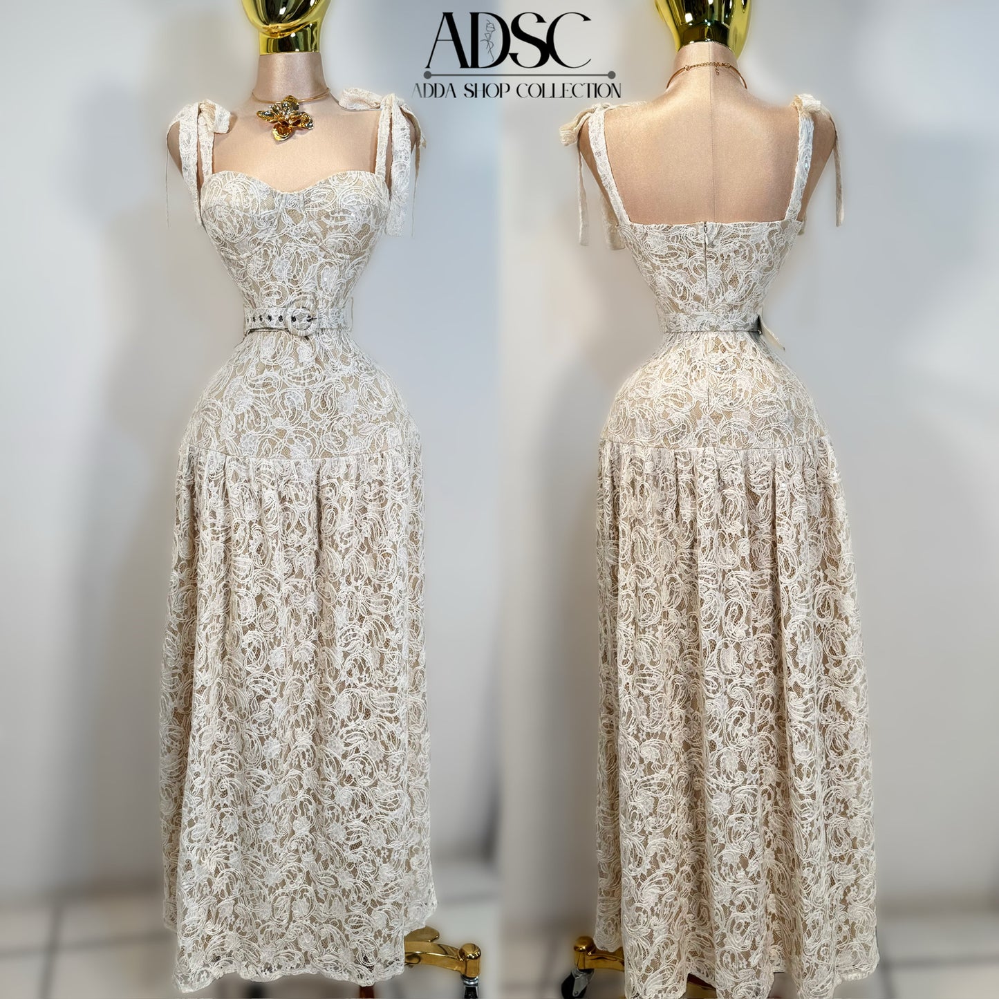 Vestido beige bordado y lentejuelas 🌟
