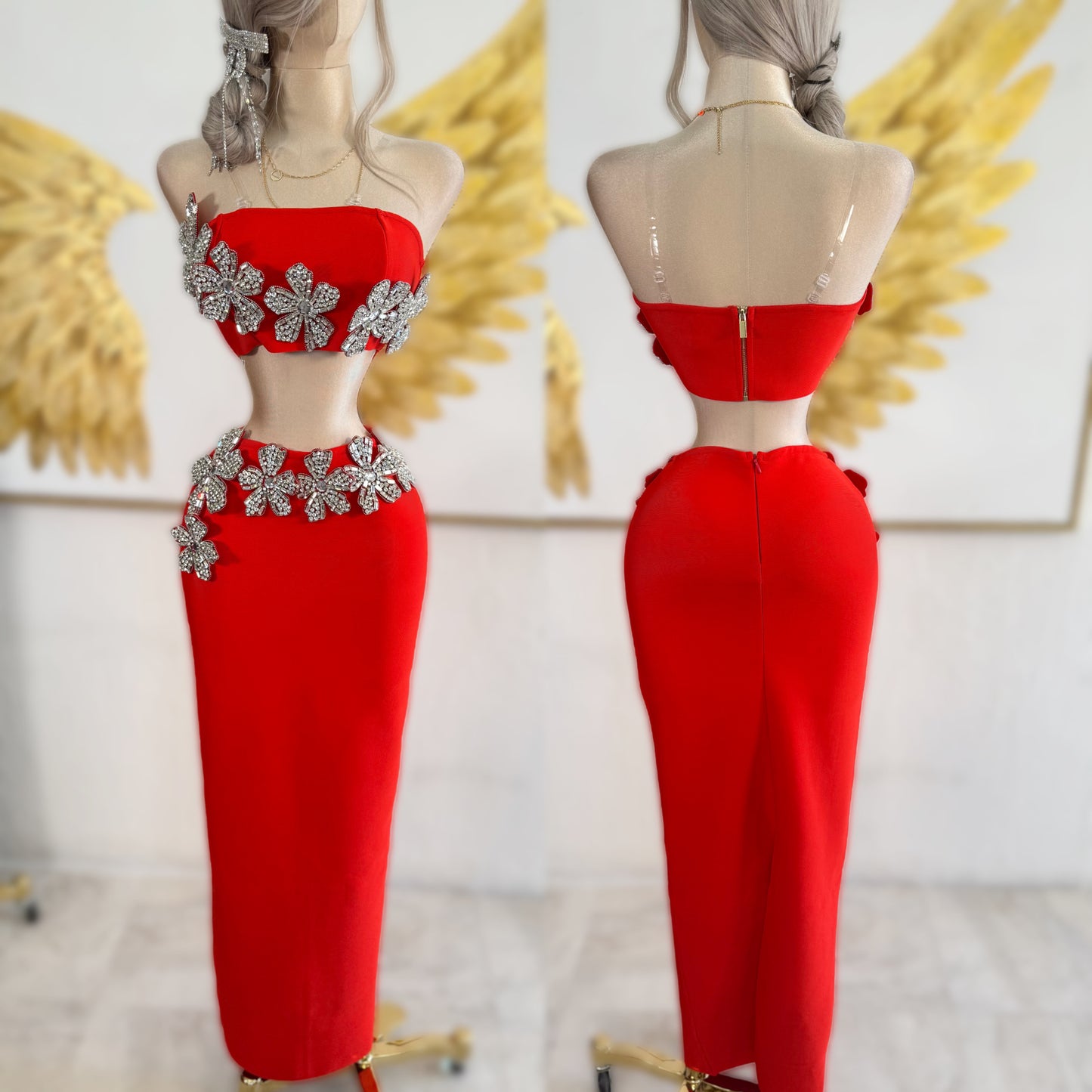 Set bandage rojo pedrería ✨