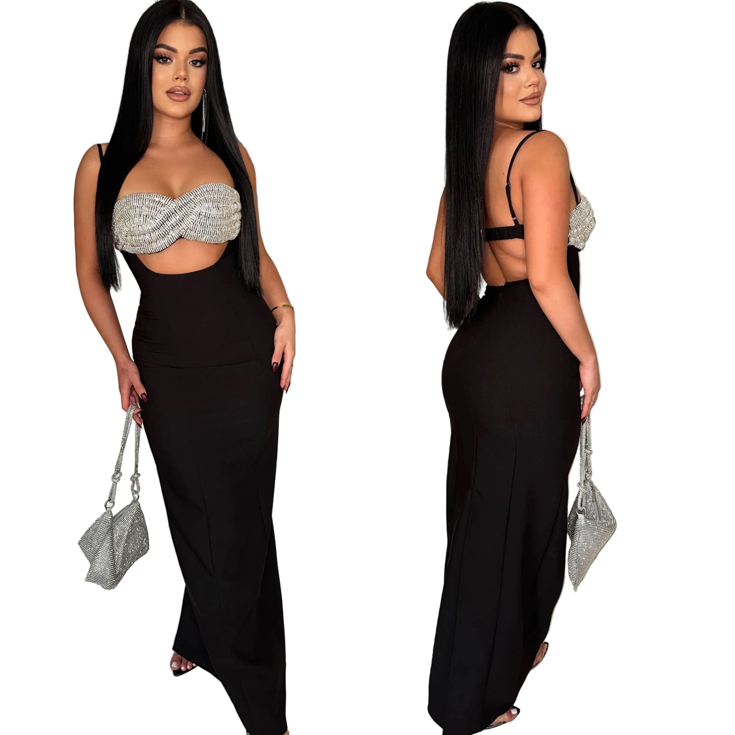 Vestido negro top pedrería