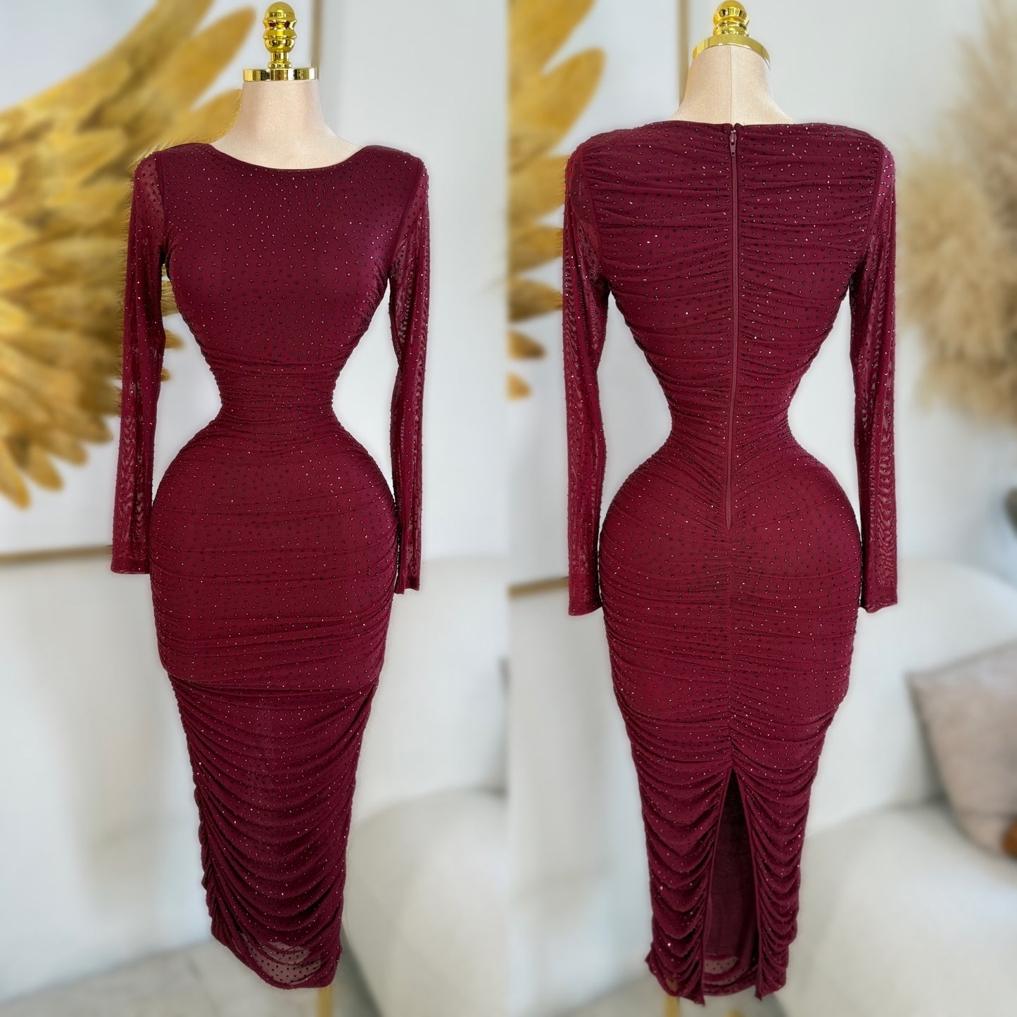 Vestido tinto mesh pedrería 🍒