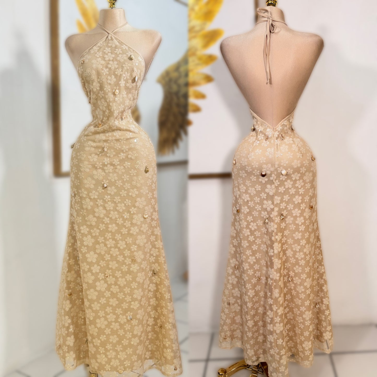 Vestido lentejuelas beige 🐚