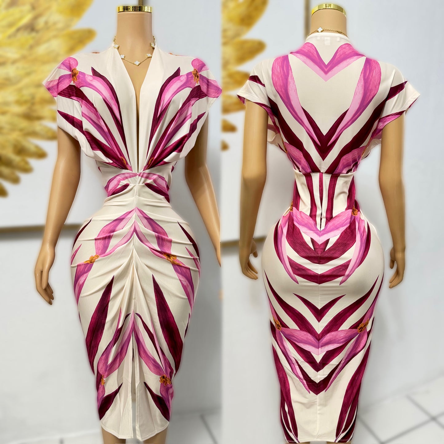 Vestido multicolor crema/rosa🩷