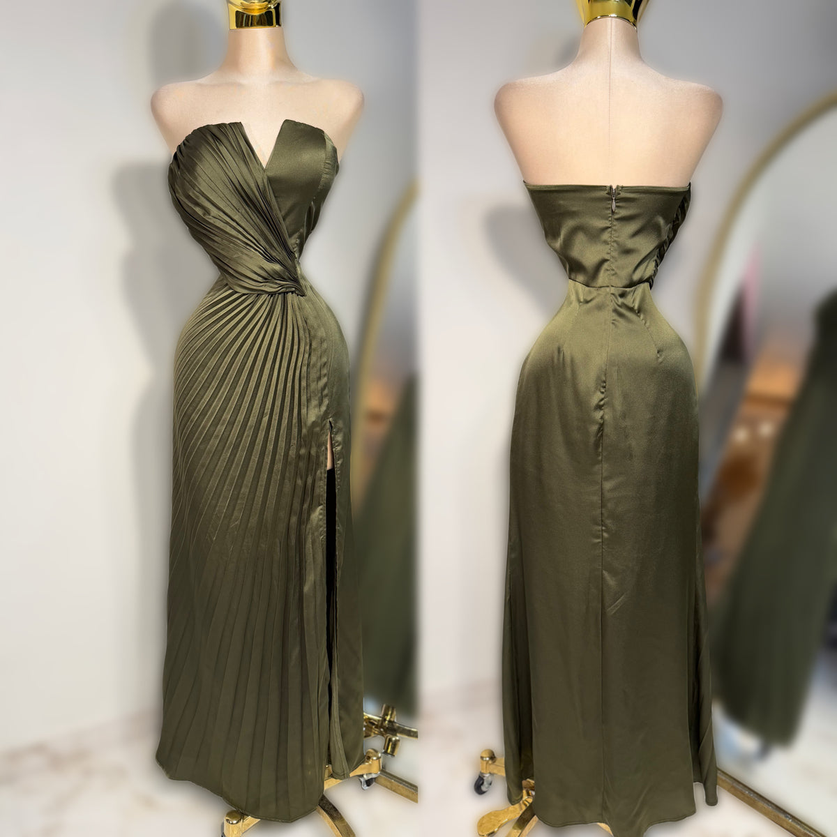 Vestido verde olivo plisado 💚