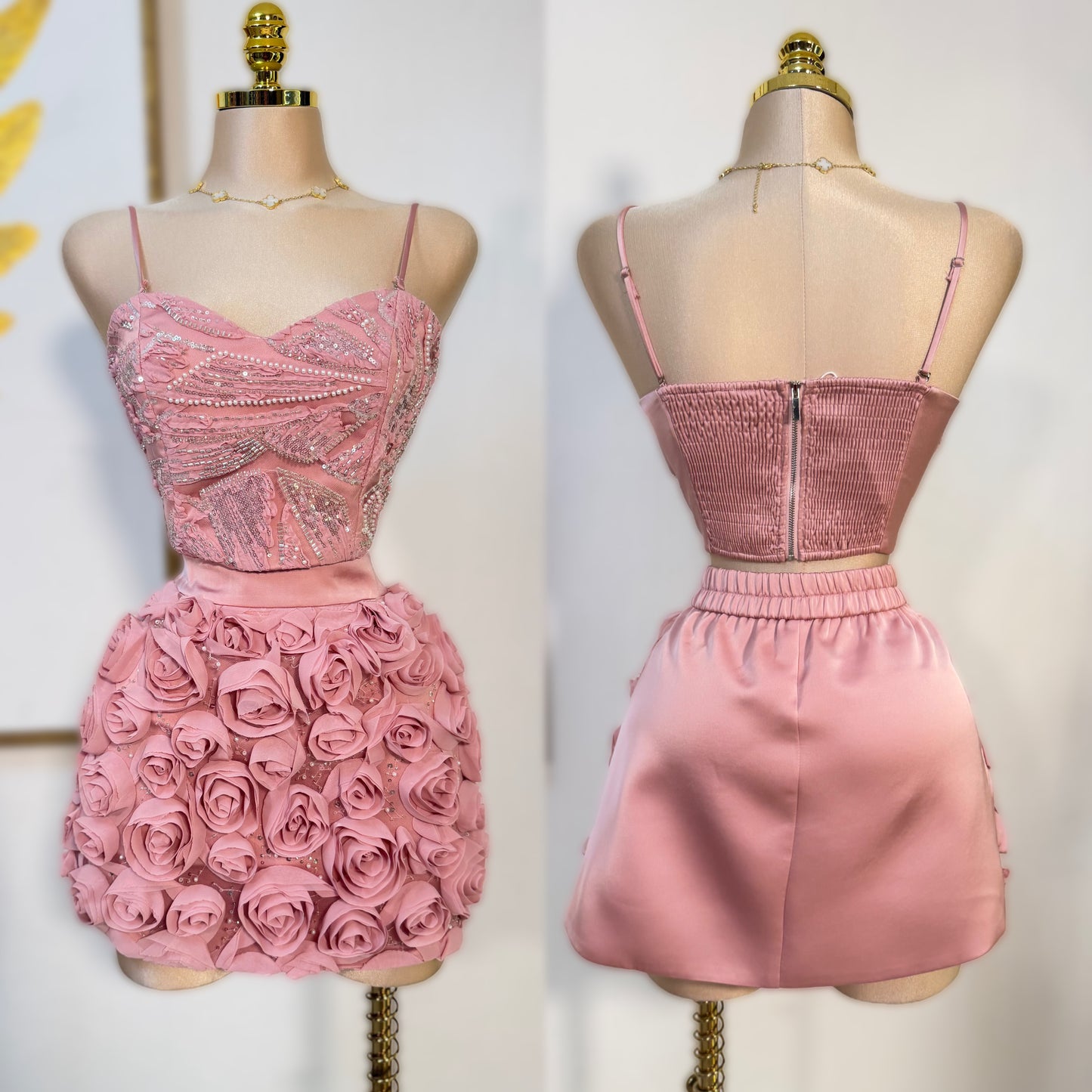 Conjunto rosa lentejuelas y satín 🩷✨