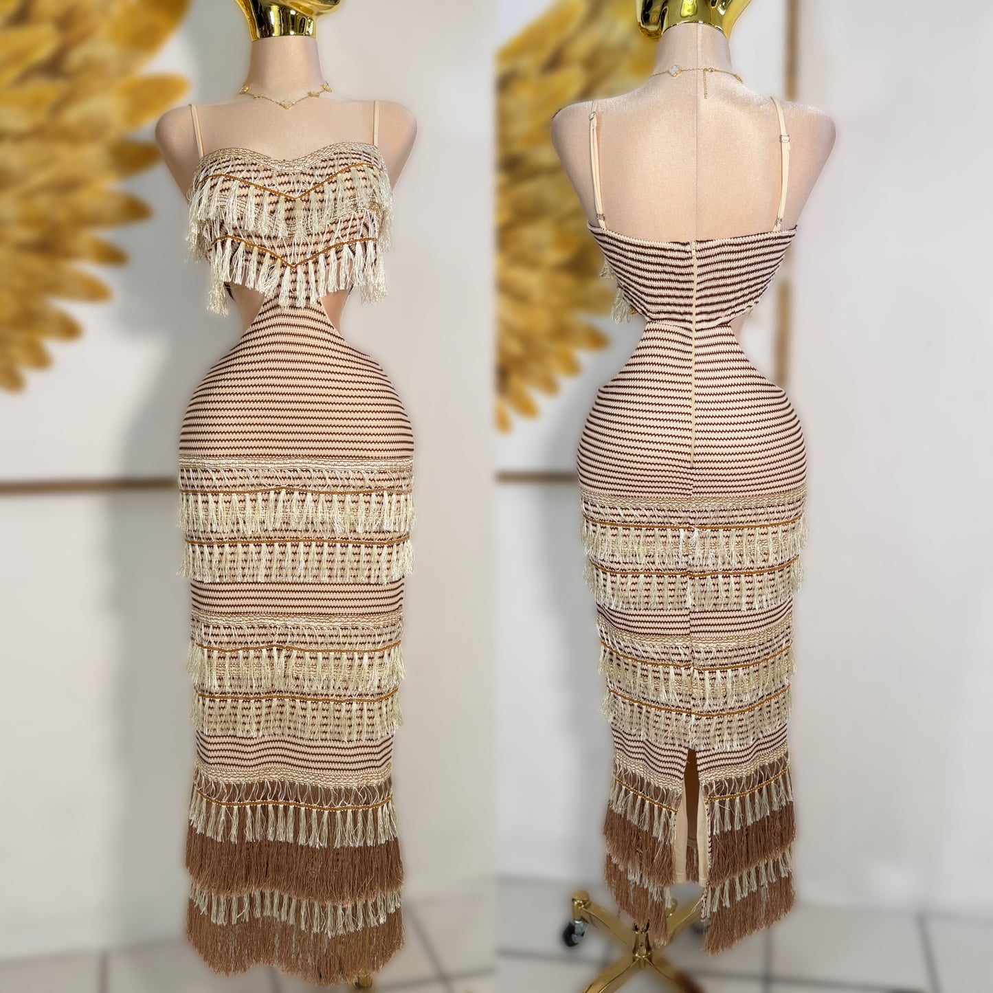 Vestido tejido beige con café ✨🤎