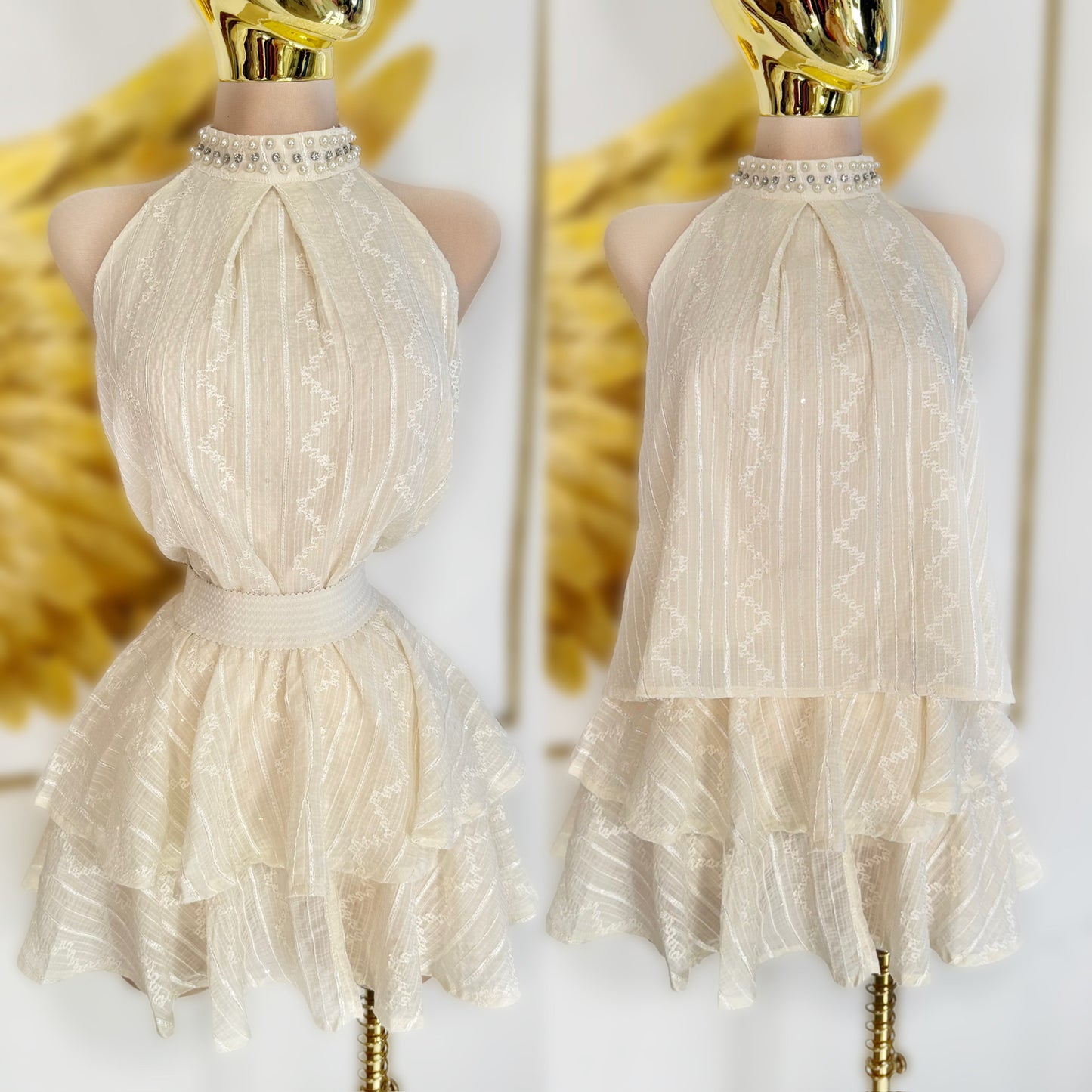 Set beige pedrería y lentejuelas ✨