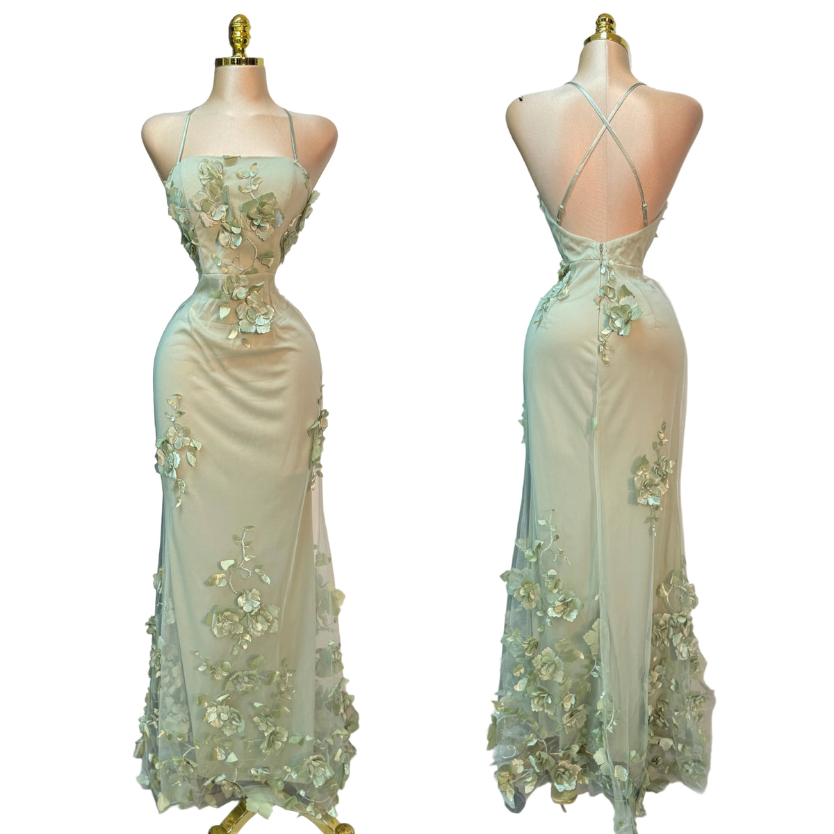 Vestido verde sage flores 💚