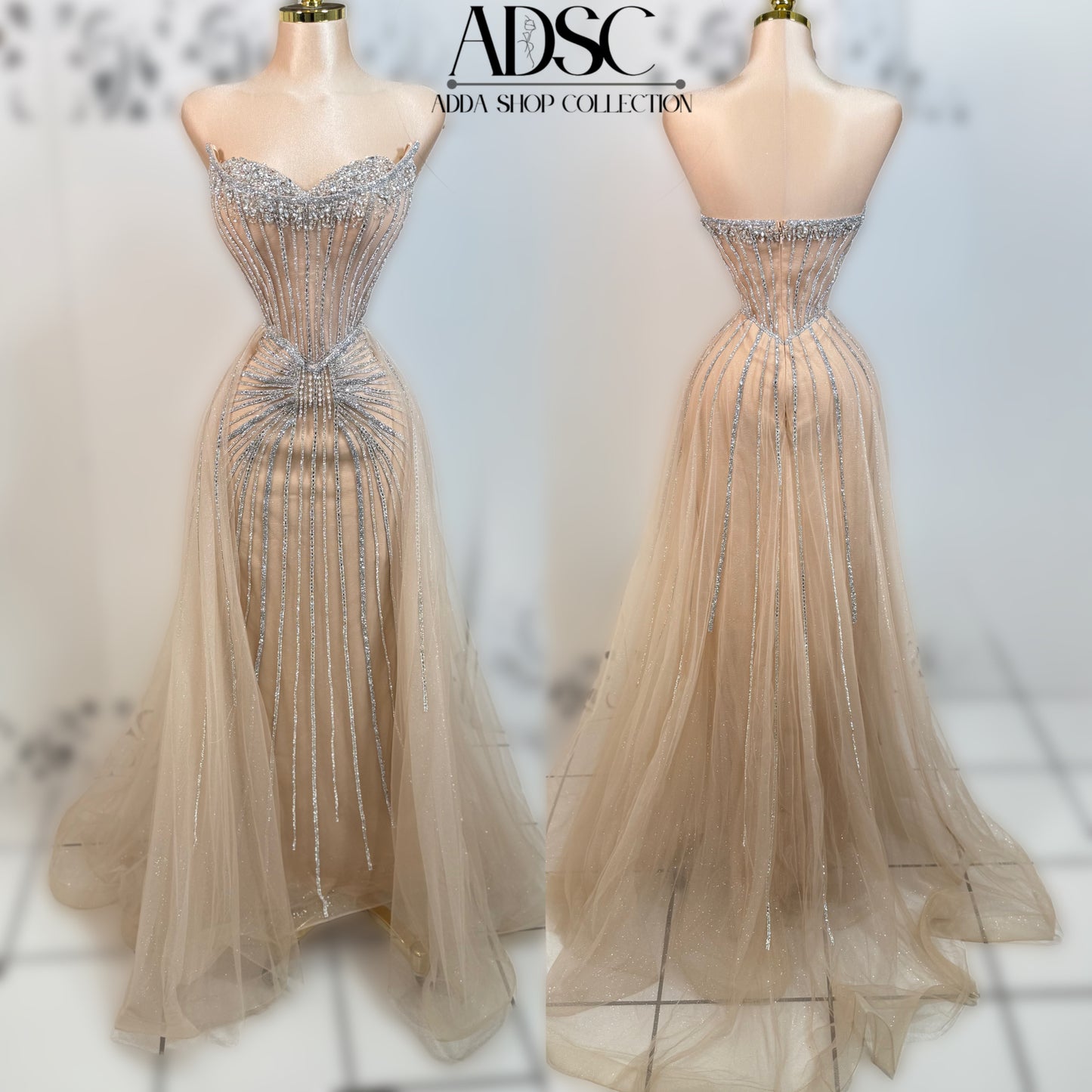 Vestido beige/plateado pedrería ✨
