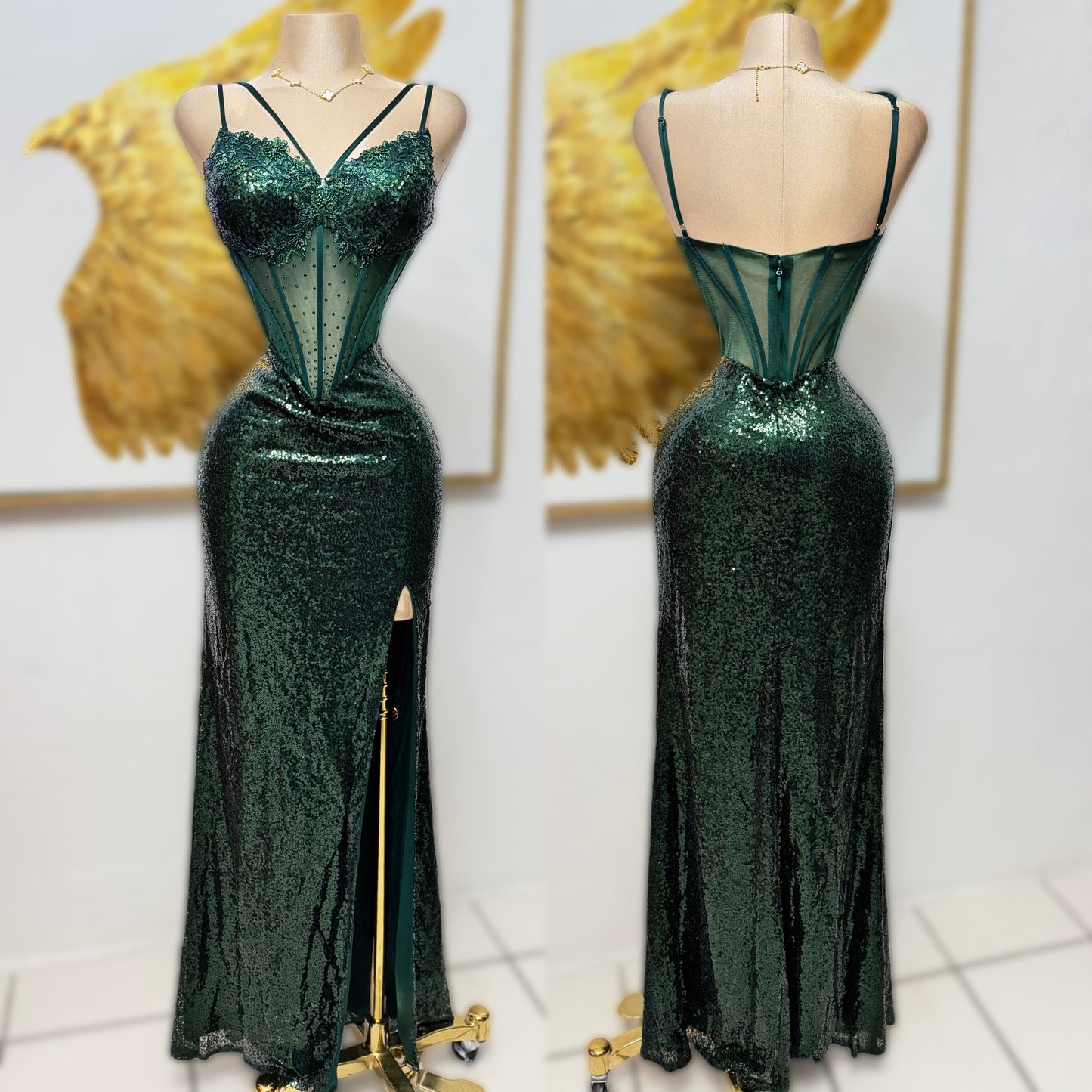 Vestido verde esmeralda pedrería y lentejuelas ✨