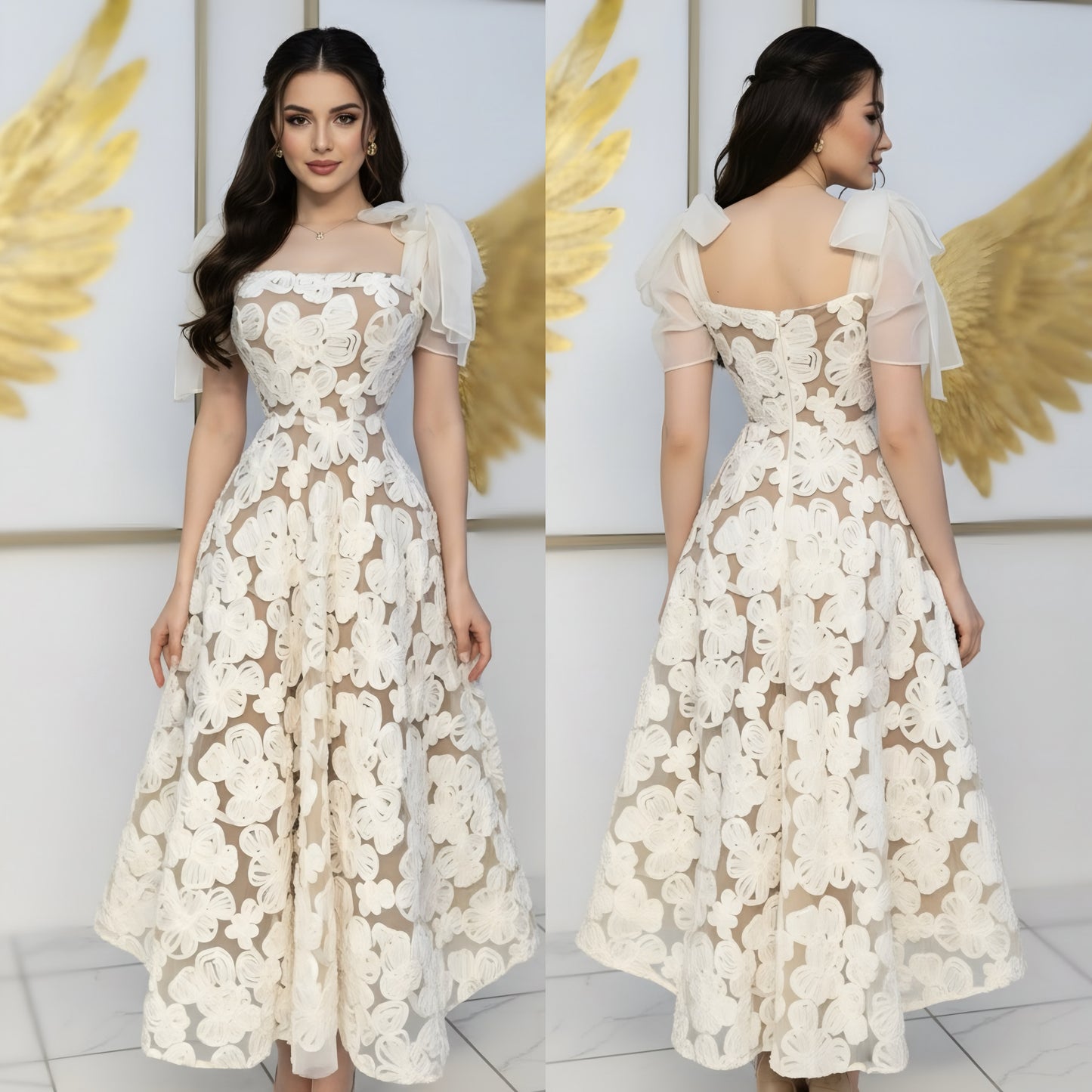 Vestido bordado flores 3D